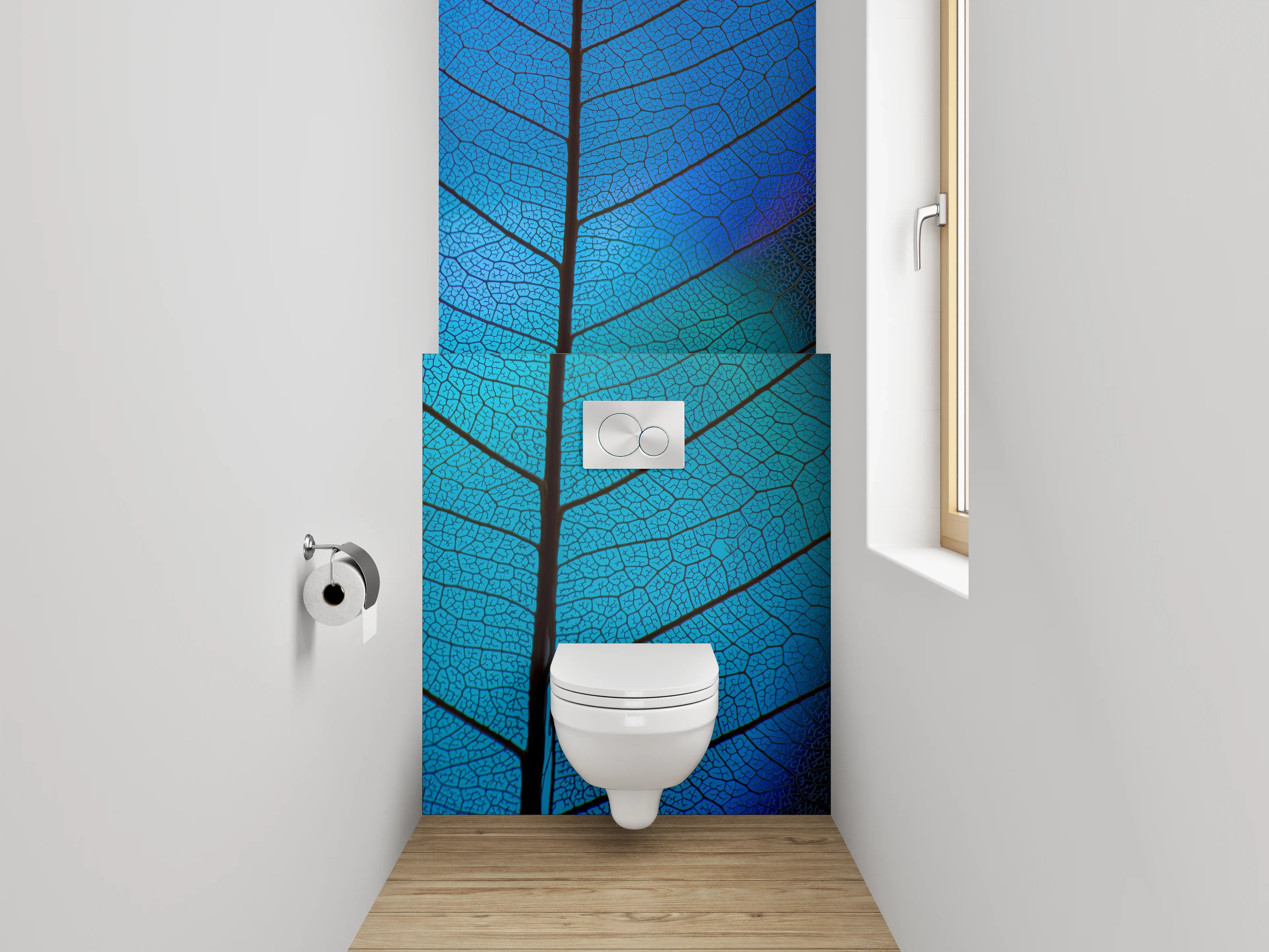 WC-Rückwand - Blaues Blatt-Muster Makroaufnahme