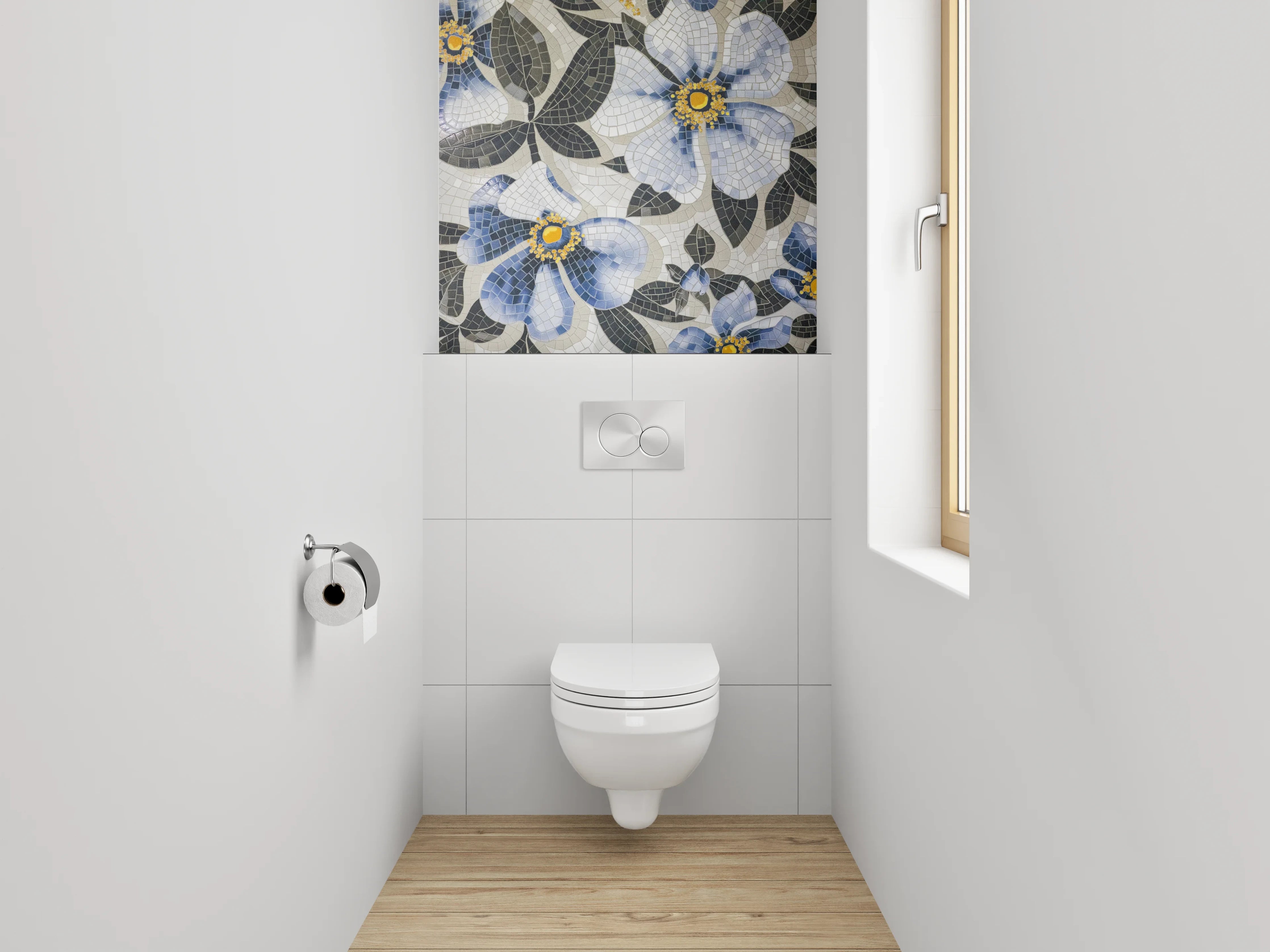 WC-Rückwand - Blaues Blumen-Mosaik Muster