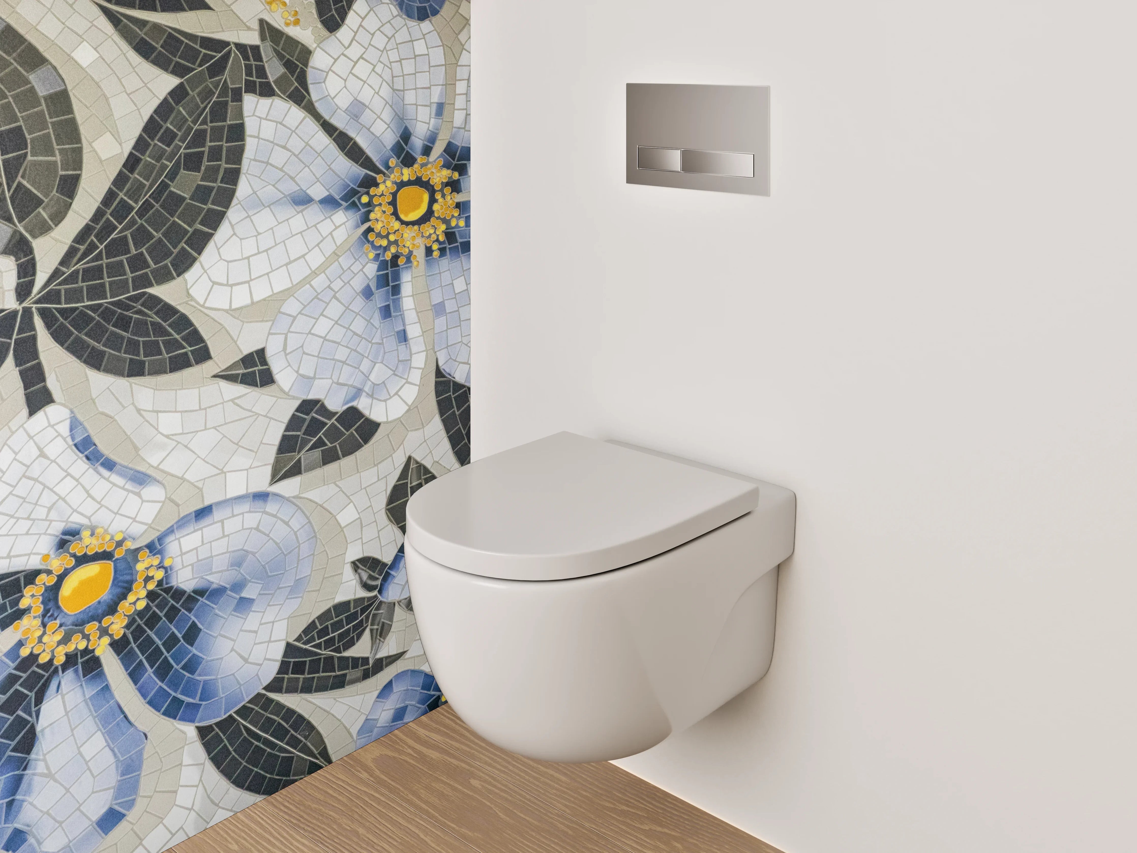 WC-Rückwand - Blaues Blumen-Mosaik Muster