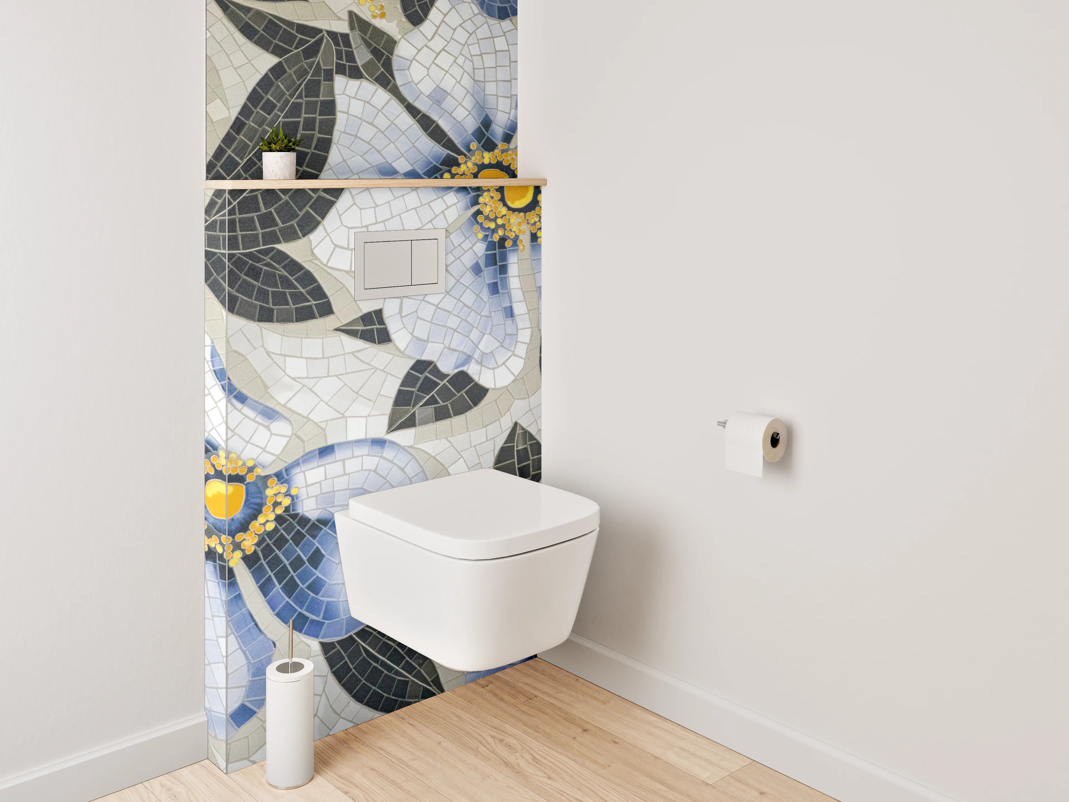 WC-Rückwand - Blaues Blumen-Mosaik Muster