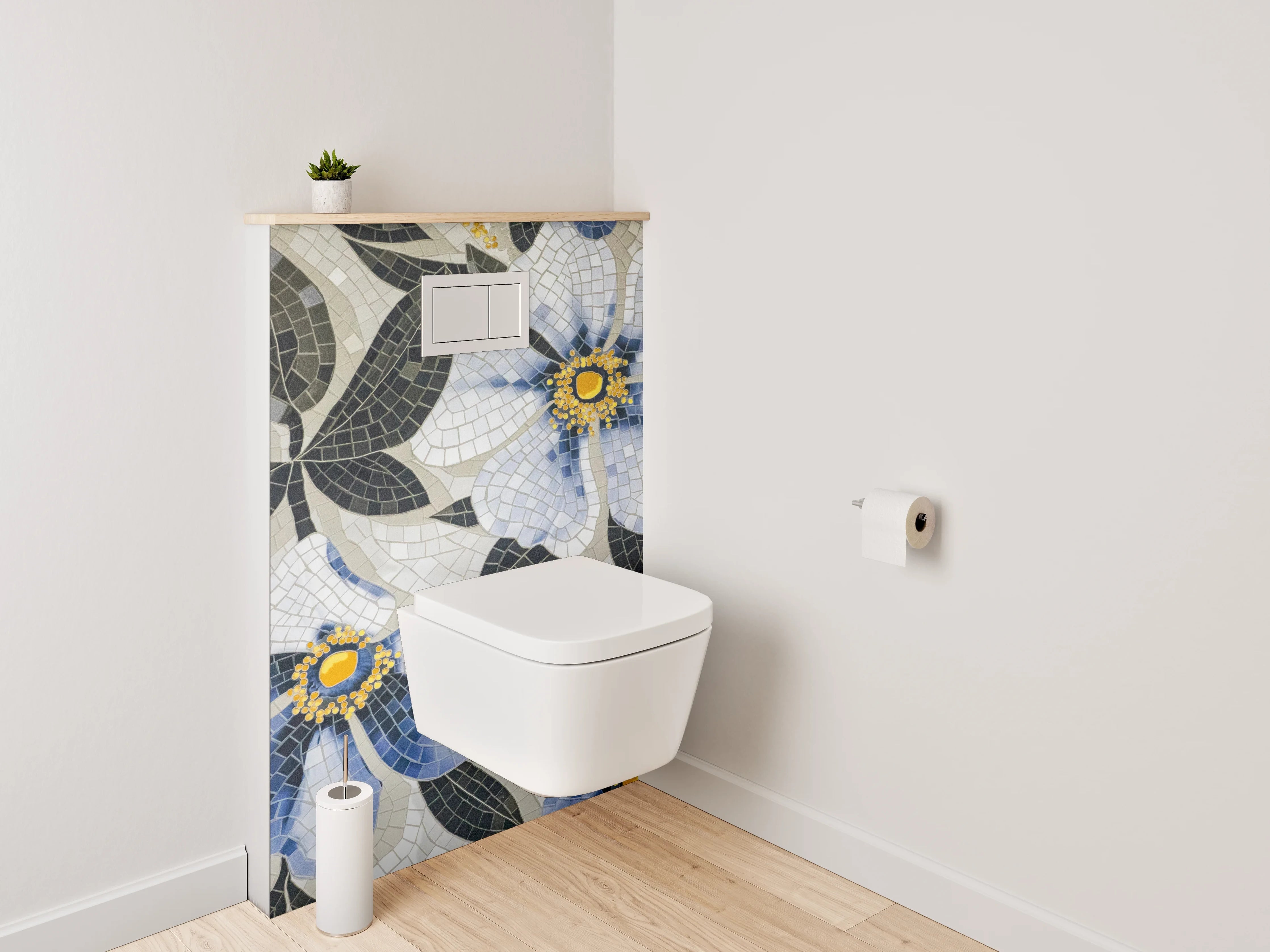 WC-Rückwand - Blaues Blumen-Mosaik Muster