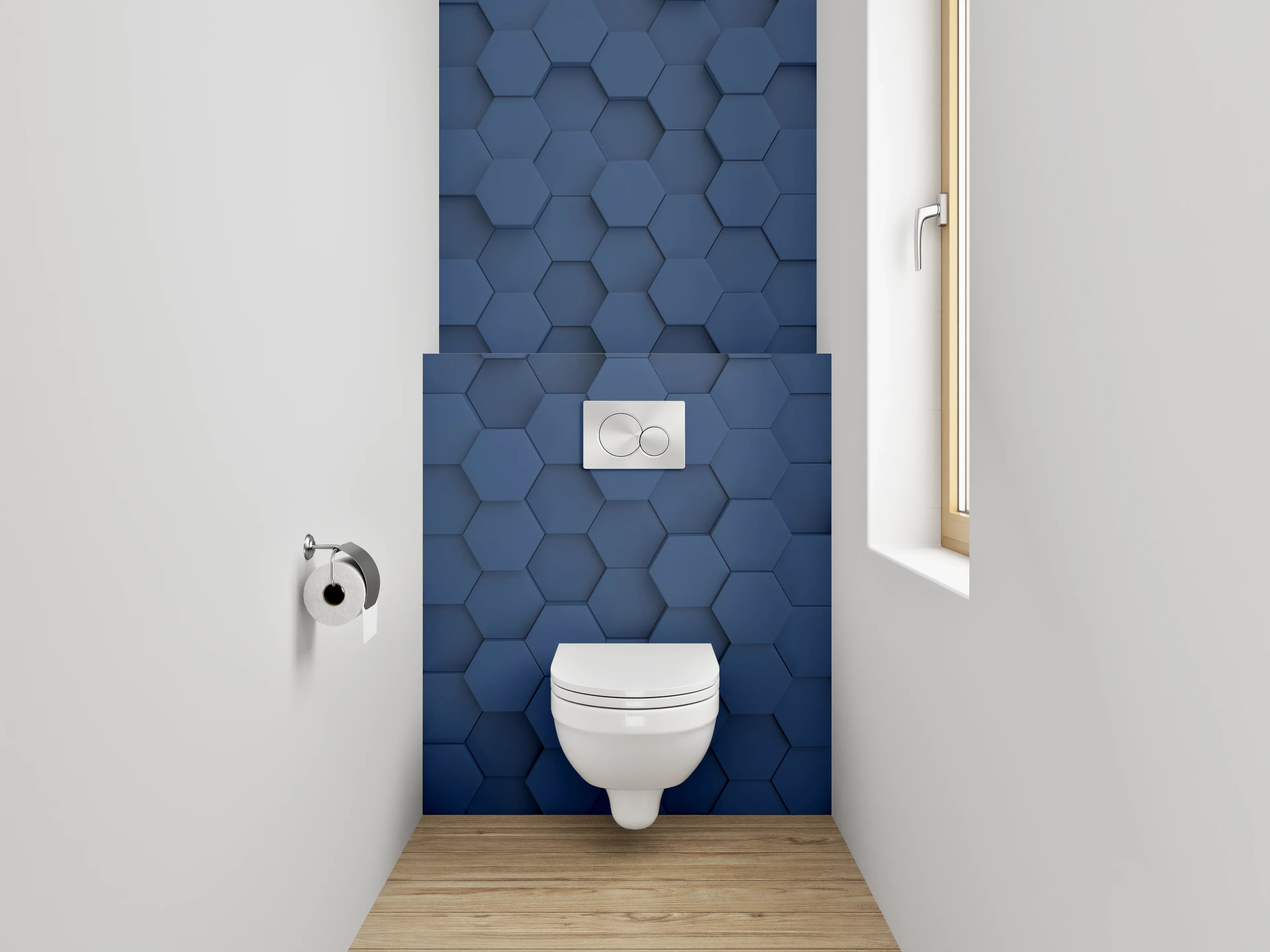 WC-Rückwand - Blaues Hexagon 3D Muster