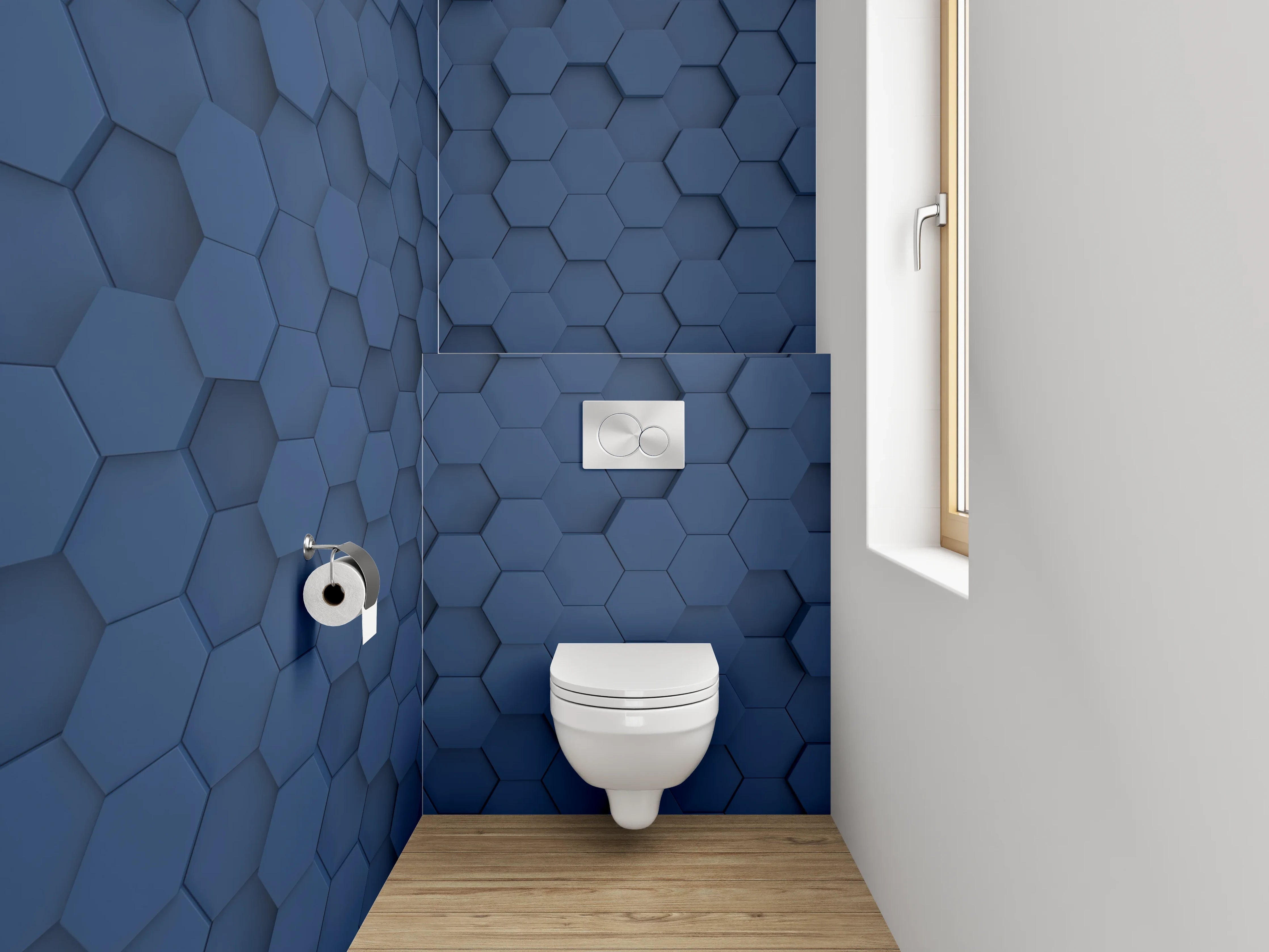 WC-Rückwand - Blaues Hexagon 3D Muster