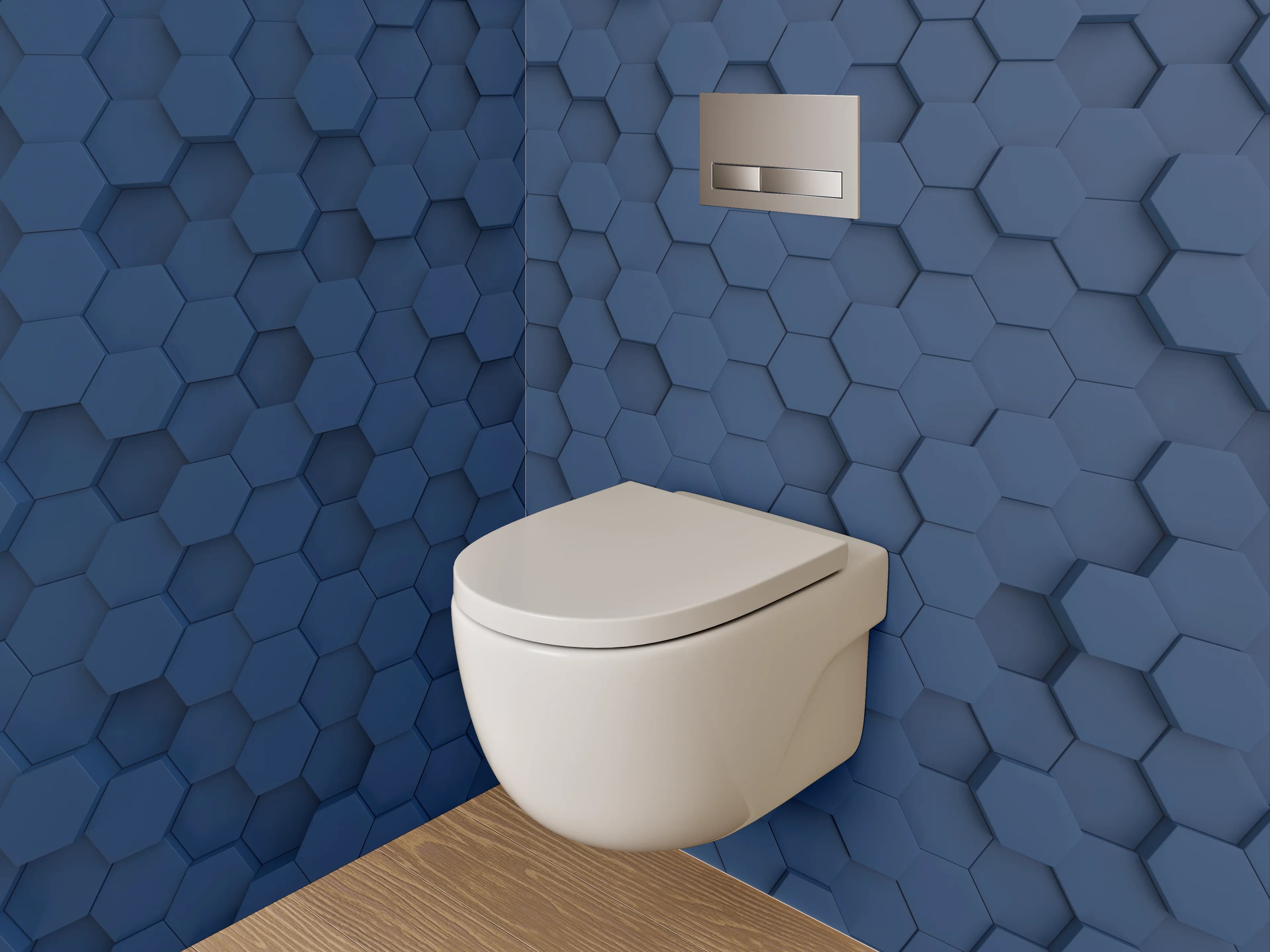 WC-Rückwand - Blaues Hexagon 3D Muster