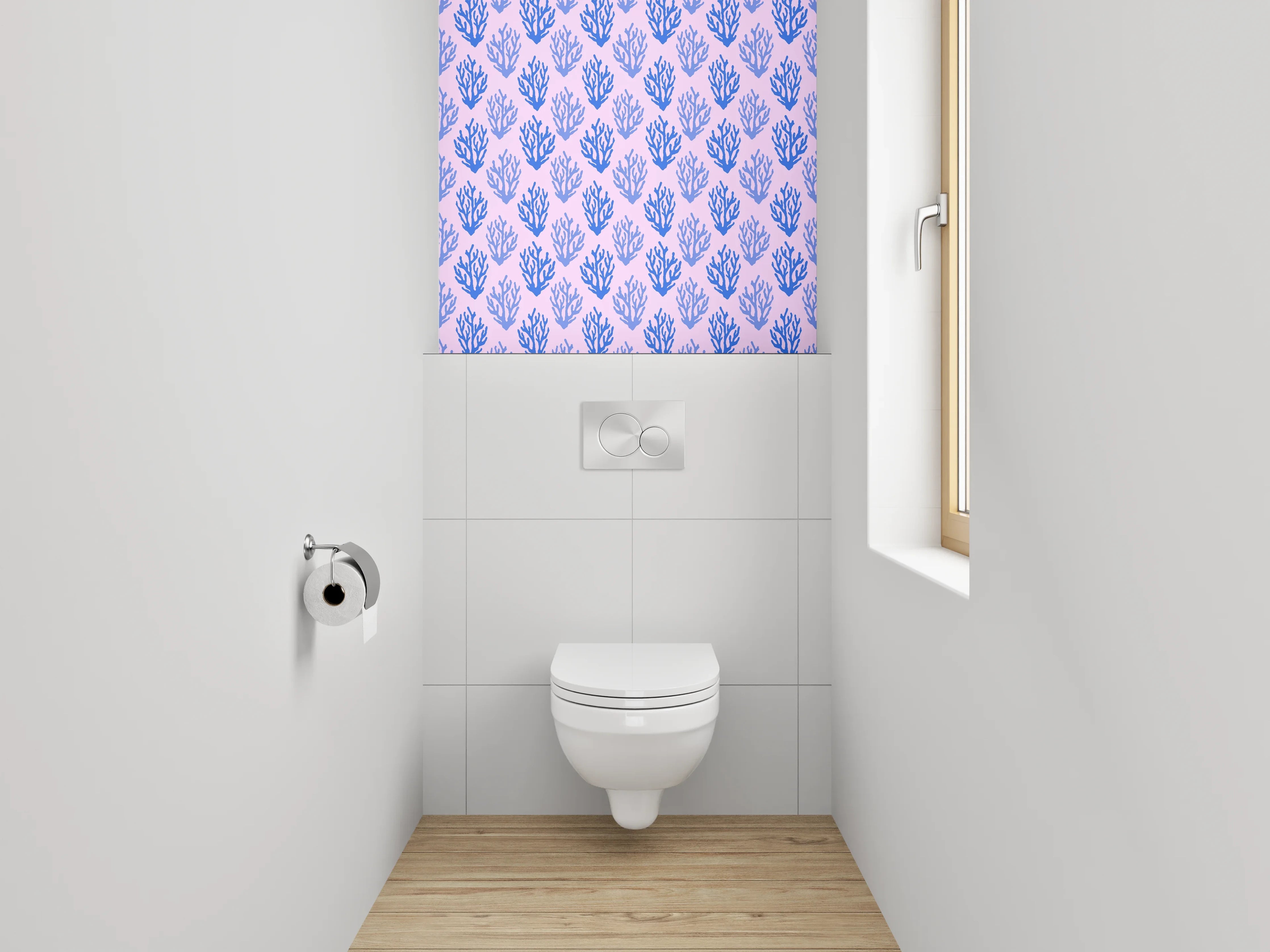 WC-Rückwand - Blaues Korallenmuster Aquarell Design