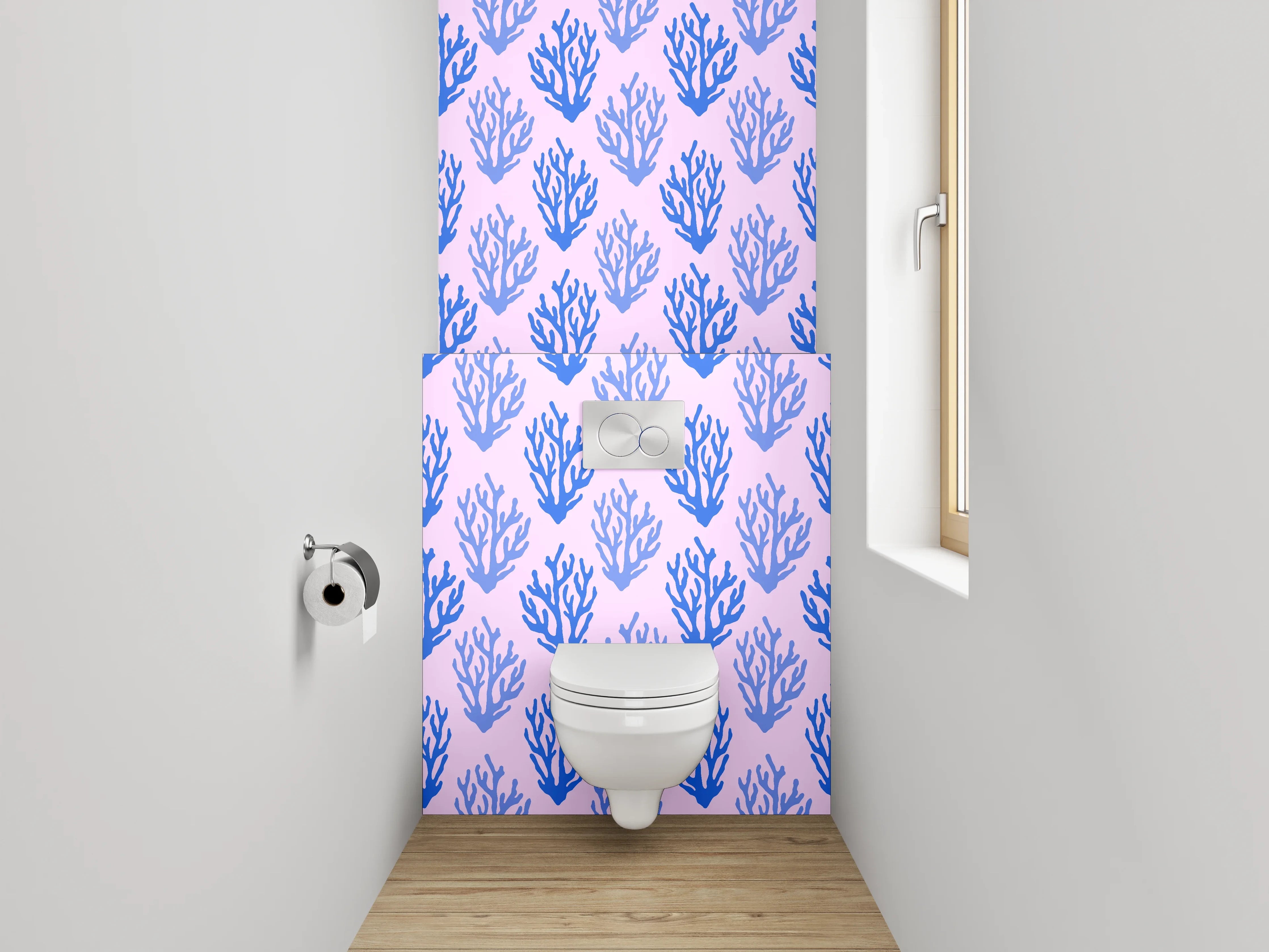 WC-Rückwand - Blaues Korallenmuster Aquarell Design