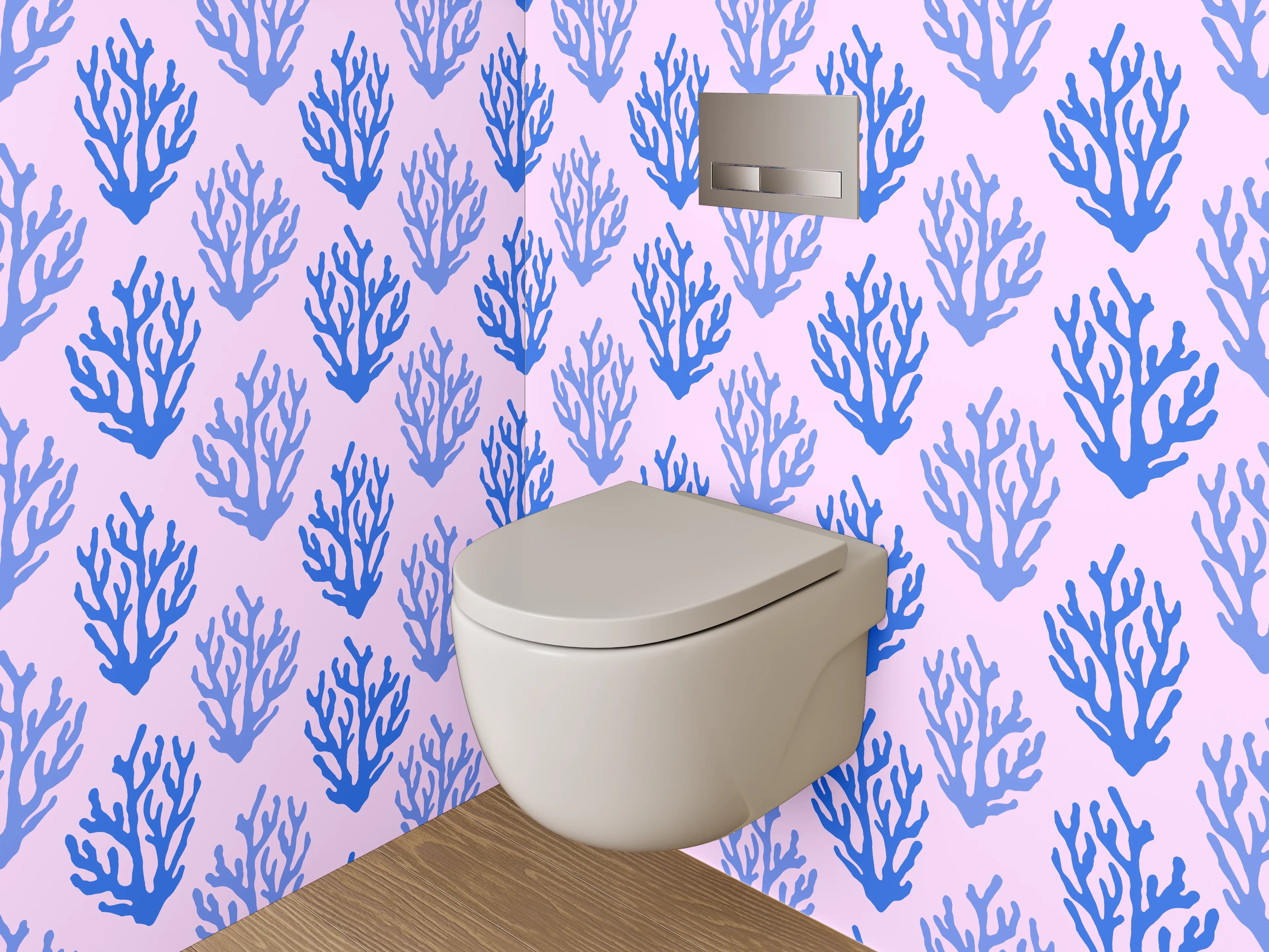 WC-Rückwand - Blaues Korallenmuster Aquarell Design