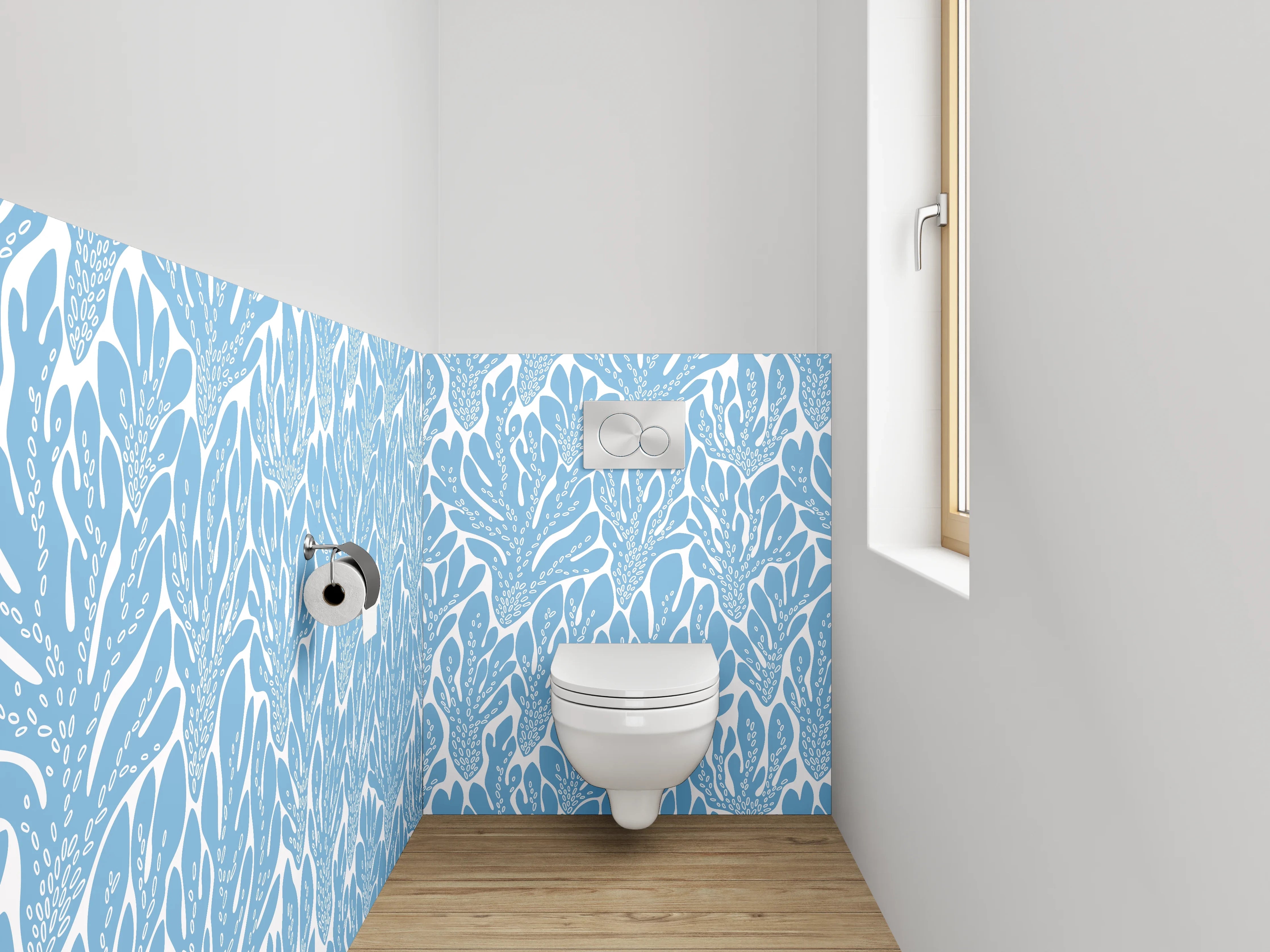 WC-Rückwand - Blaues Meerblatt-Muster Modern