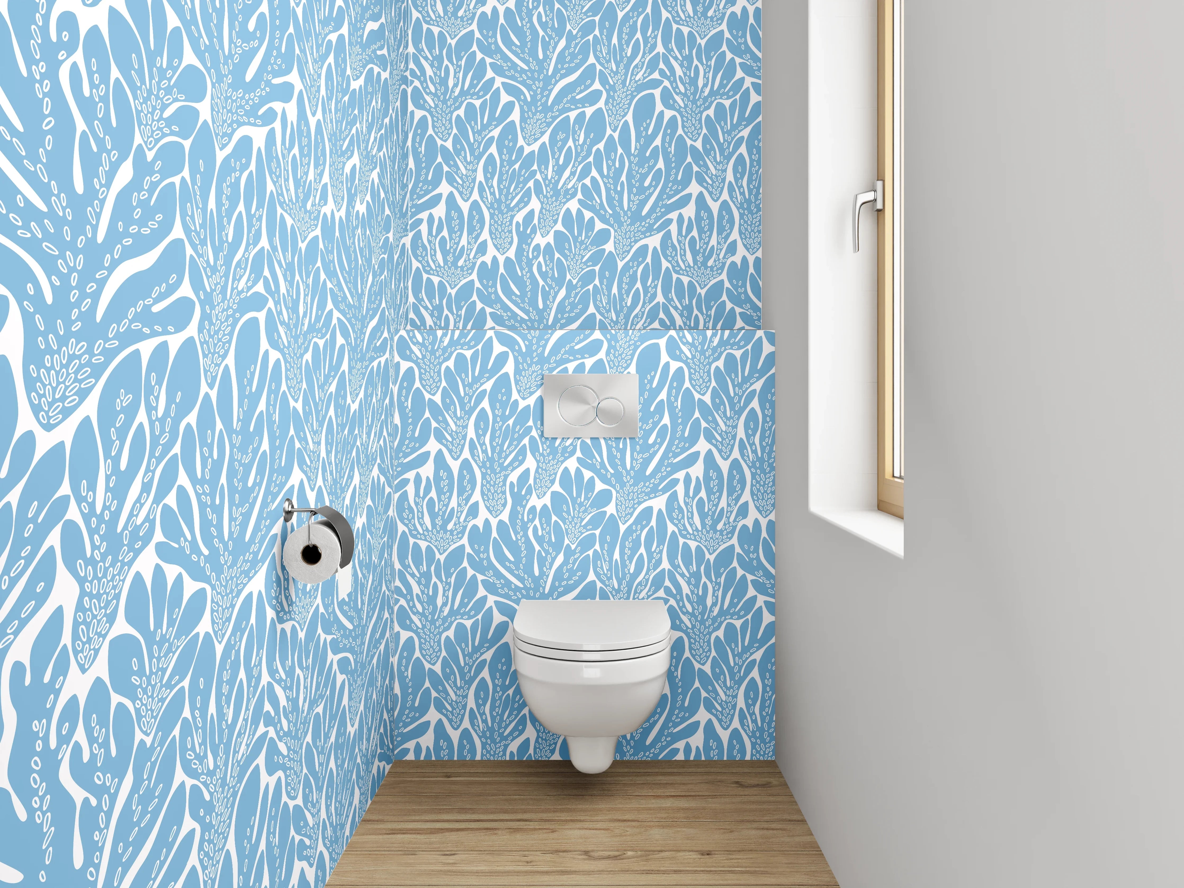 WC-Rückwand - Blaues Meerblatt-Muster Modern