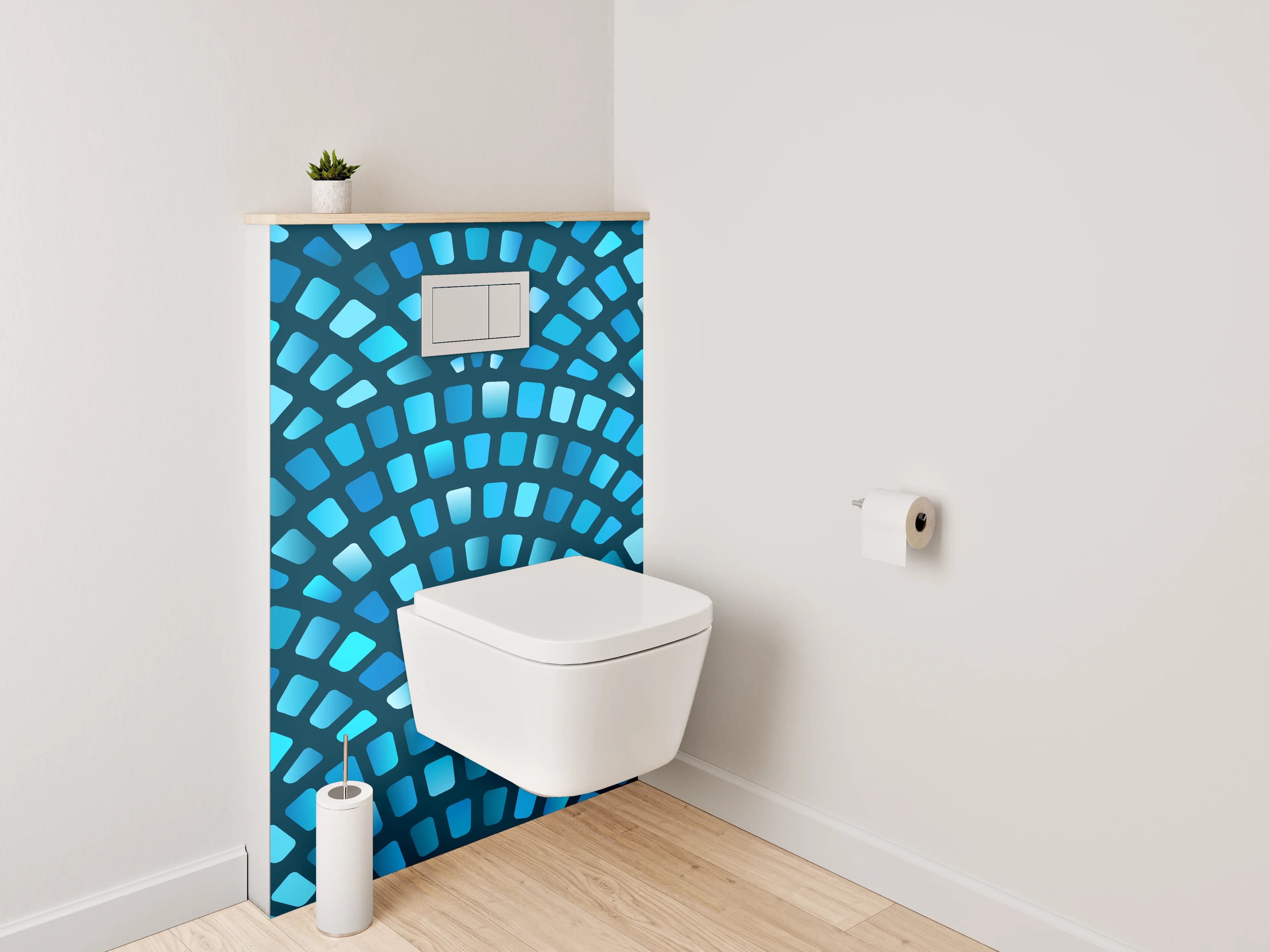 WC-Rückwand - Blaues Mosaik Wellen Muster