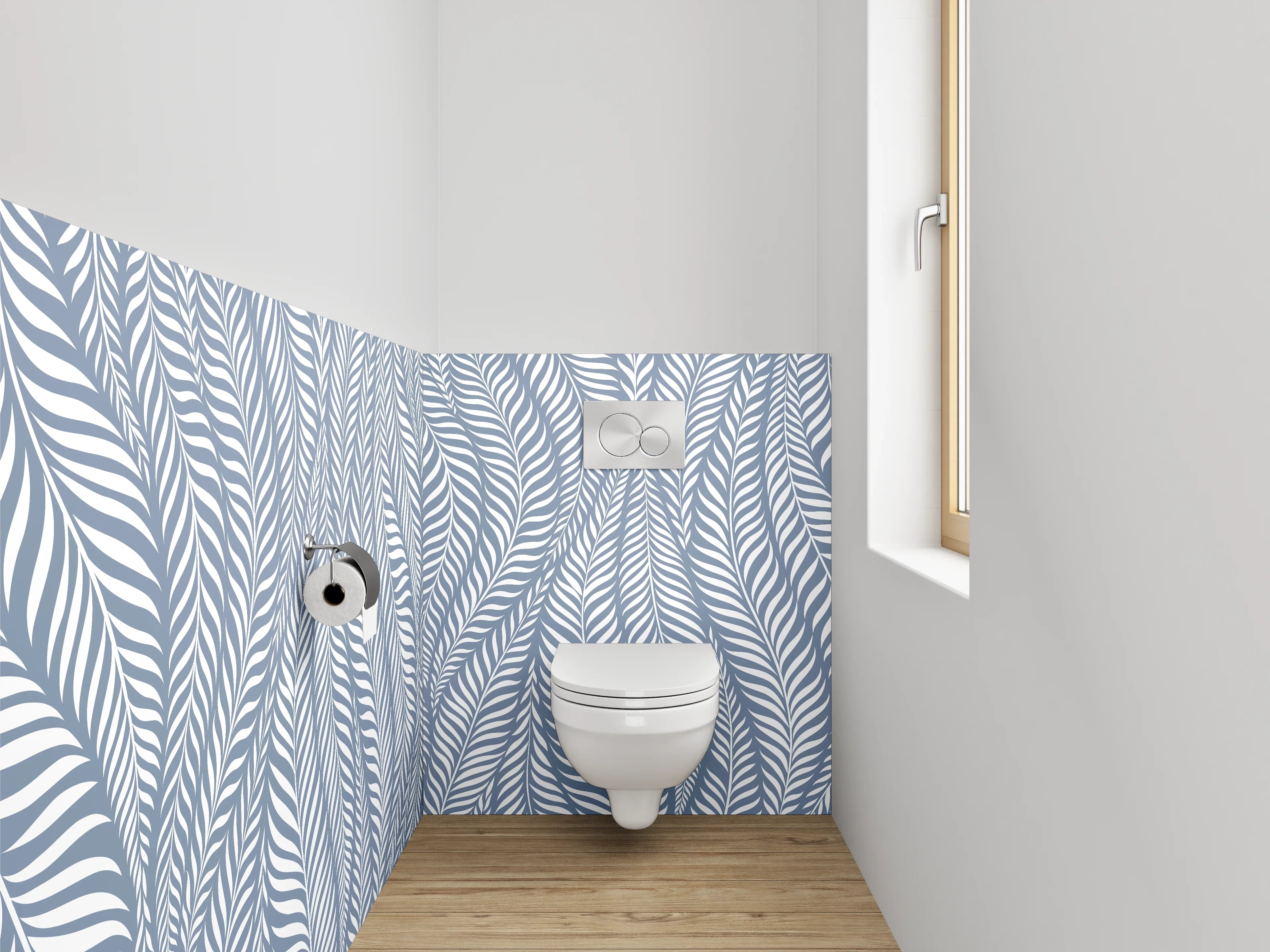 WC-Rückwand - Blaues Palmblattmuster Modern