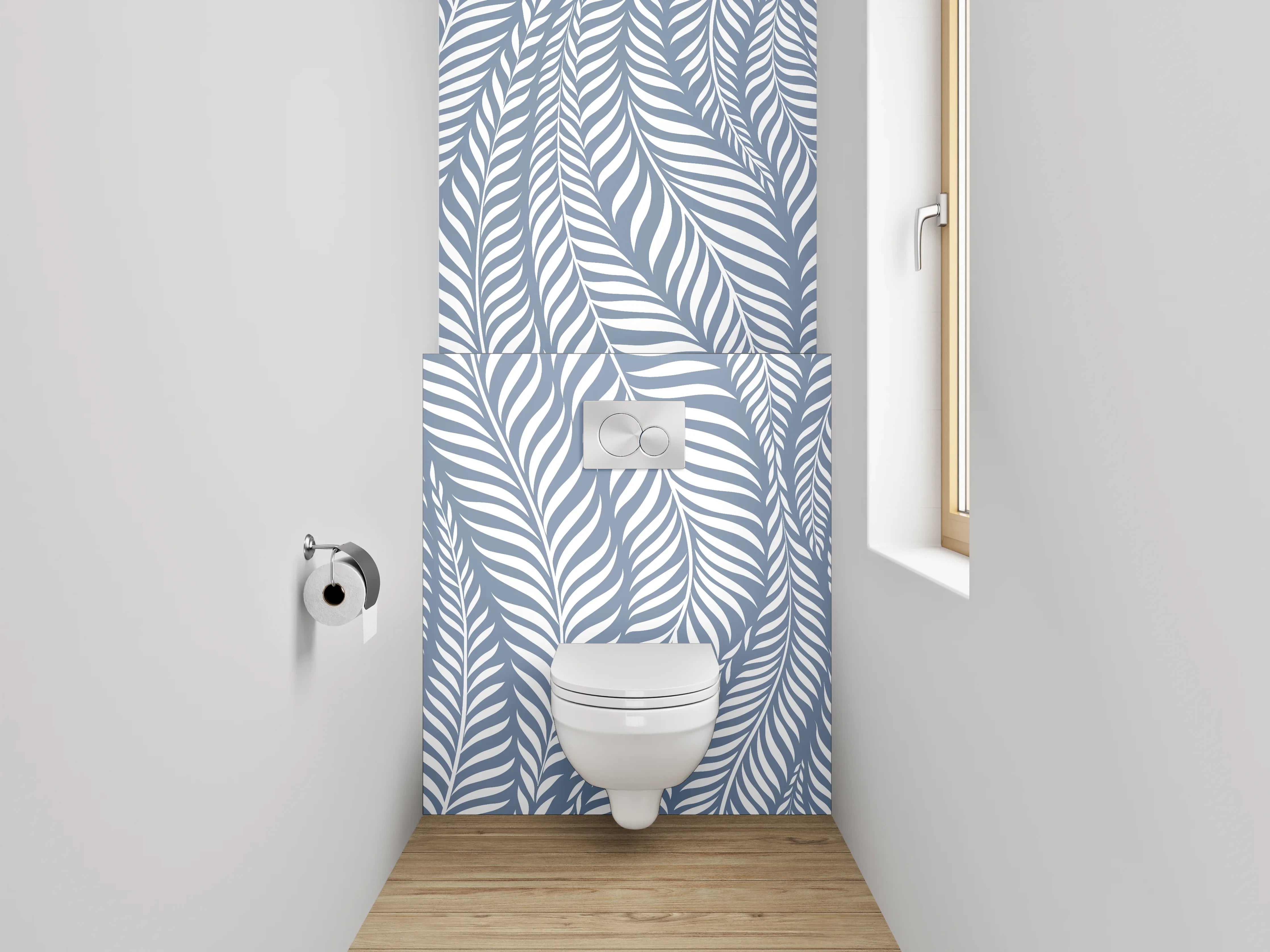WC-Rückwand - Blaues Palmblattmuster Modern