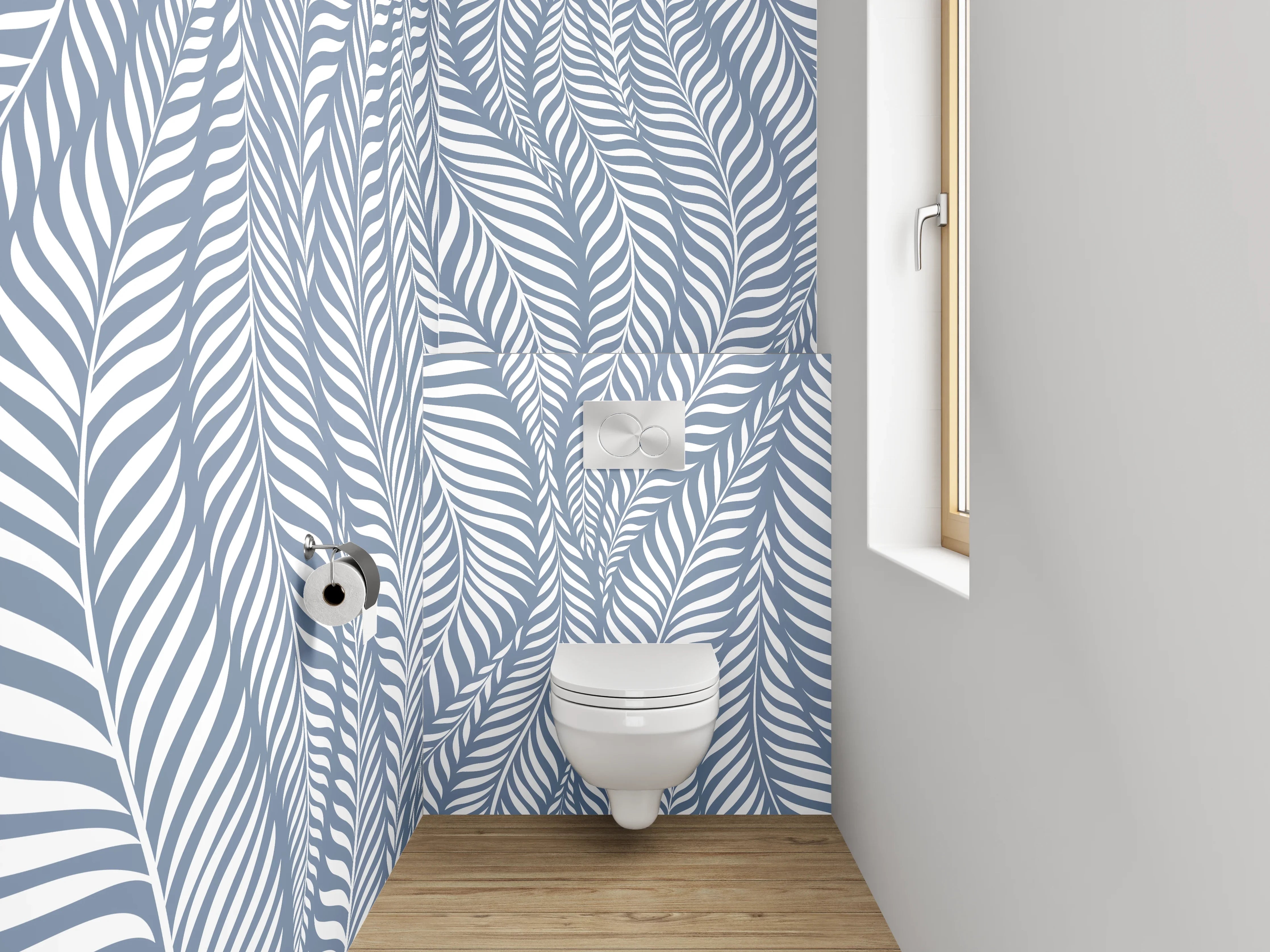 WC-Rückwand - Blaues Palmblattmuster Modern