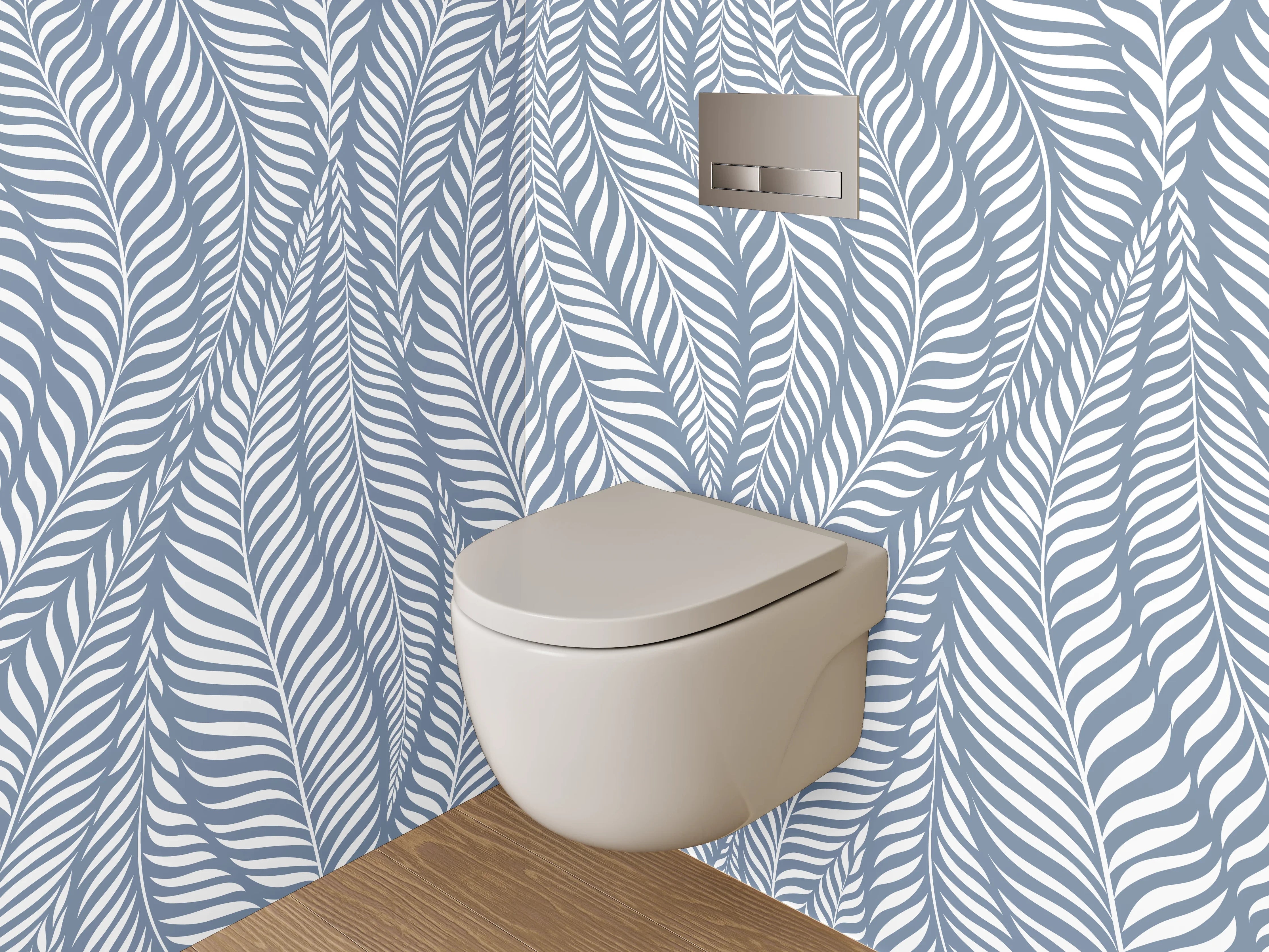 WC-Rückwand - Blaues Palmblattmuster Modern