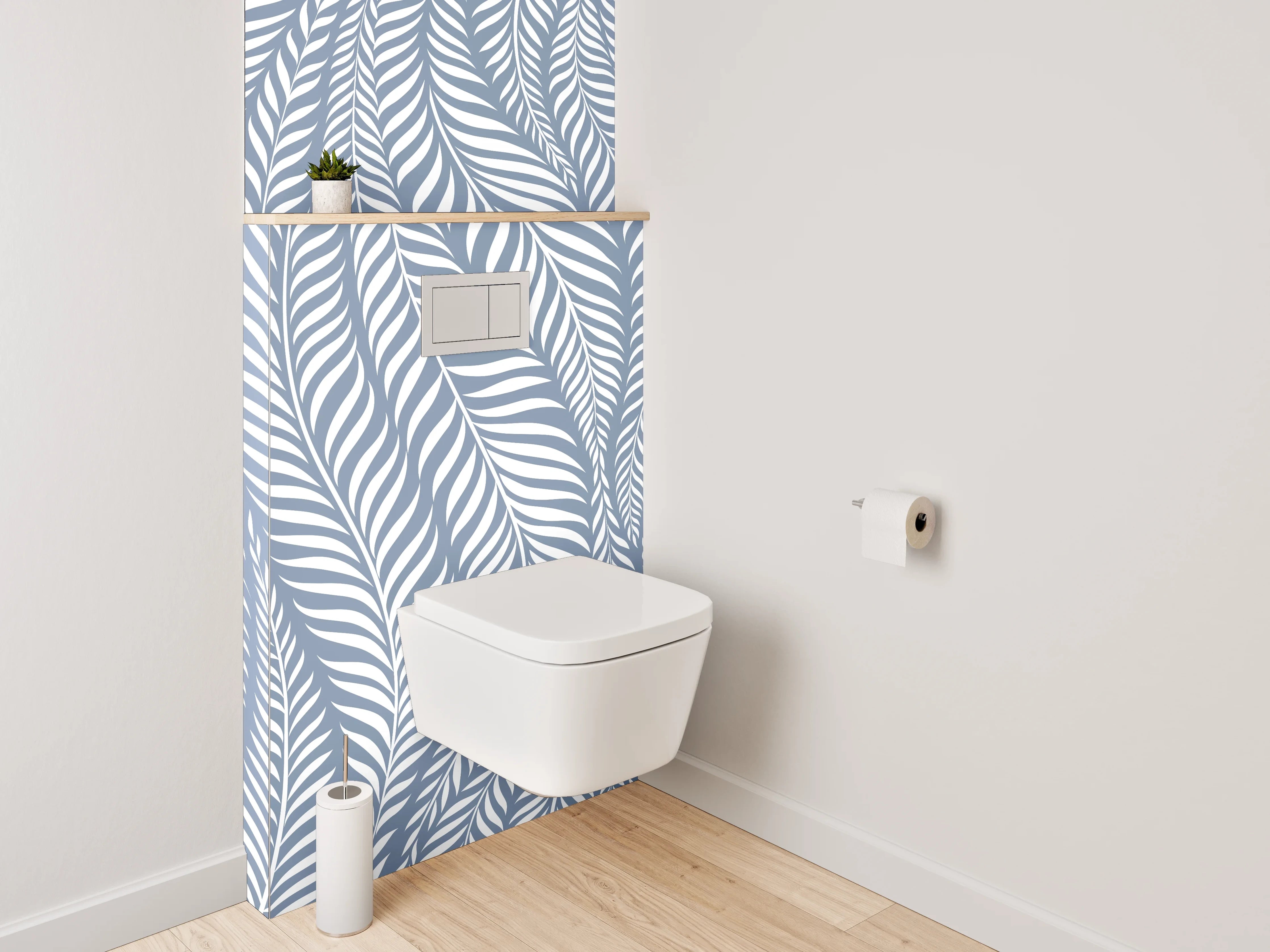 WC-Rückwand - Blaues Palmblattmuster Modern