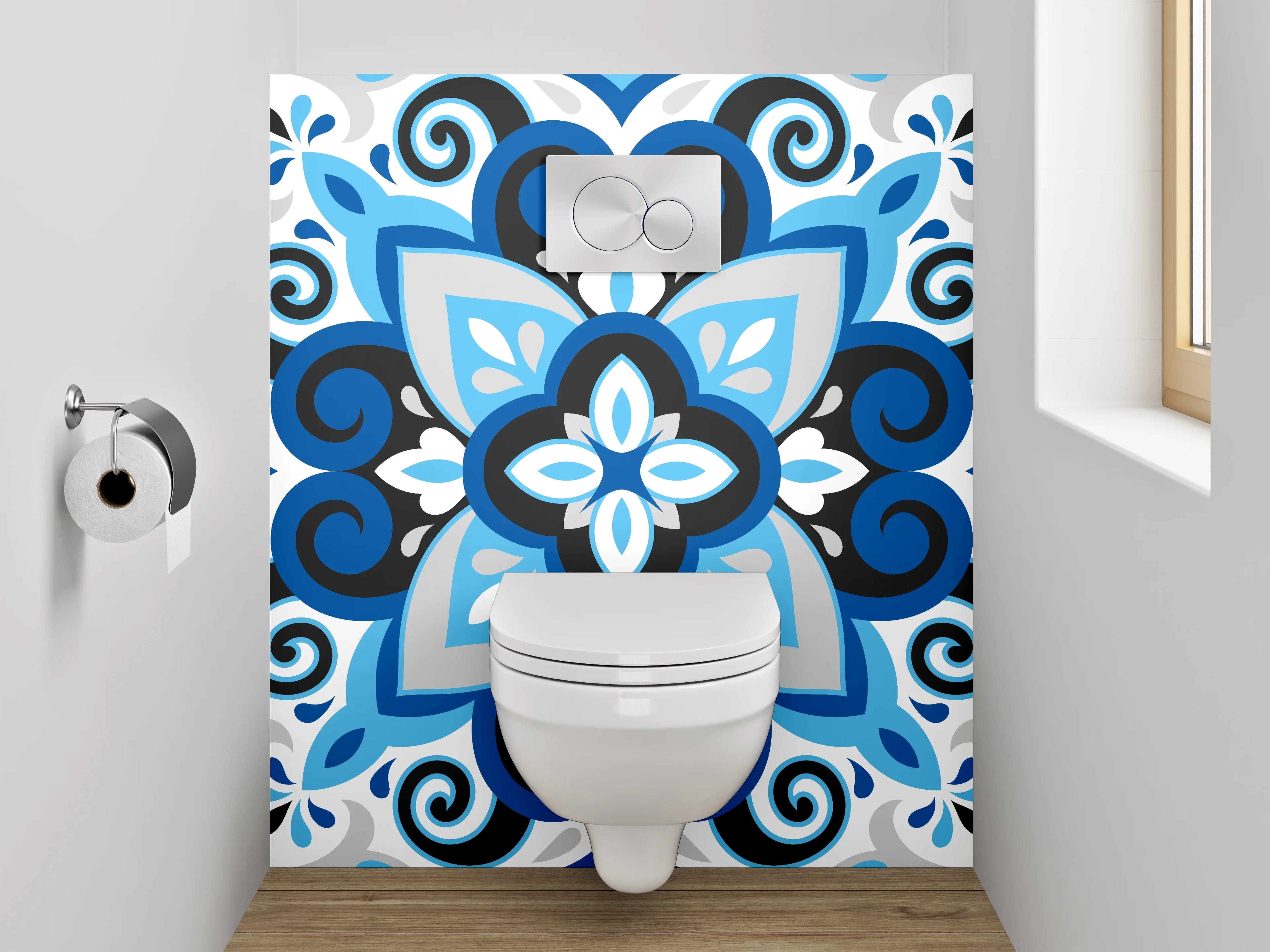 WC-Rückwand - Blaues Retro-Muster Fliesen Mosaik