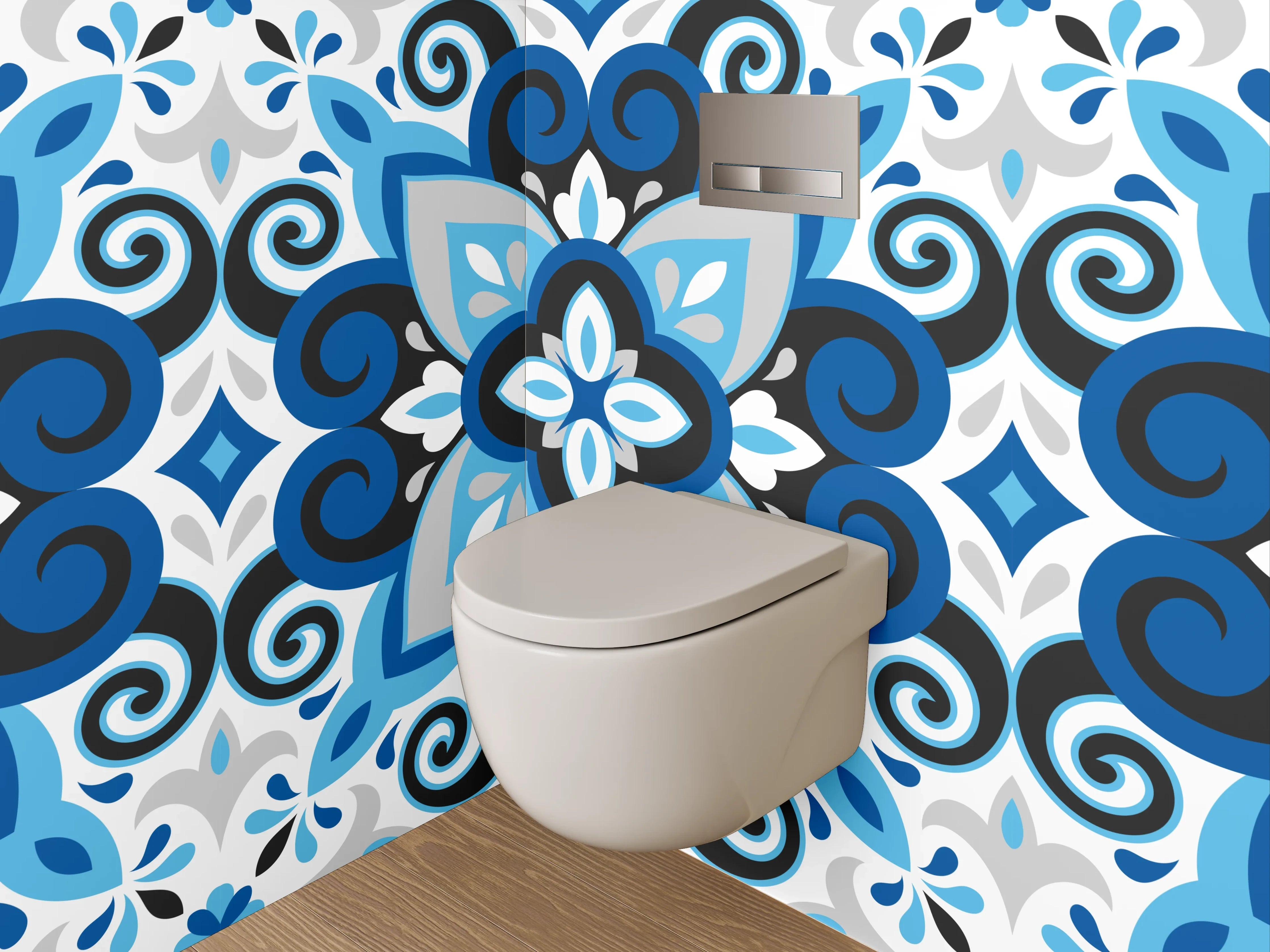 WC-Rückwand - Blaues Retro-Muster Fliesen Mosaik
