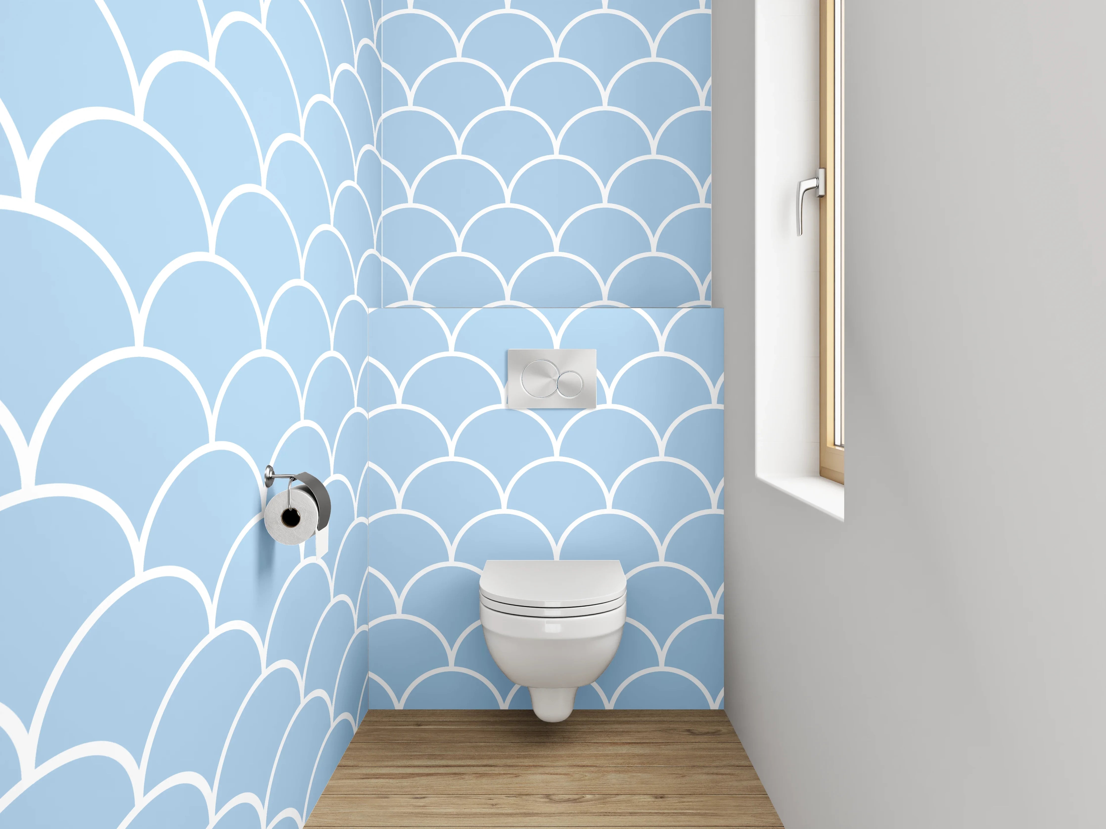 WC-Rückwand - Blaues Schuppenmuster Fischschuppen-Design