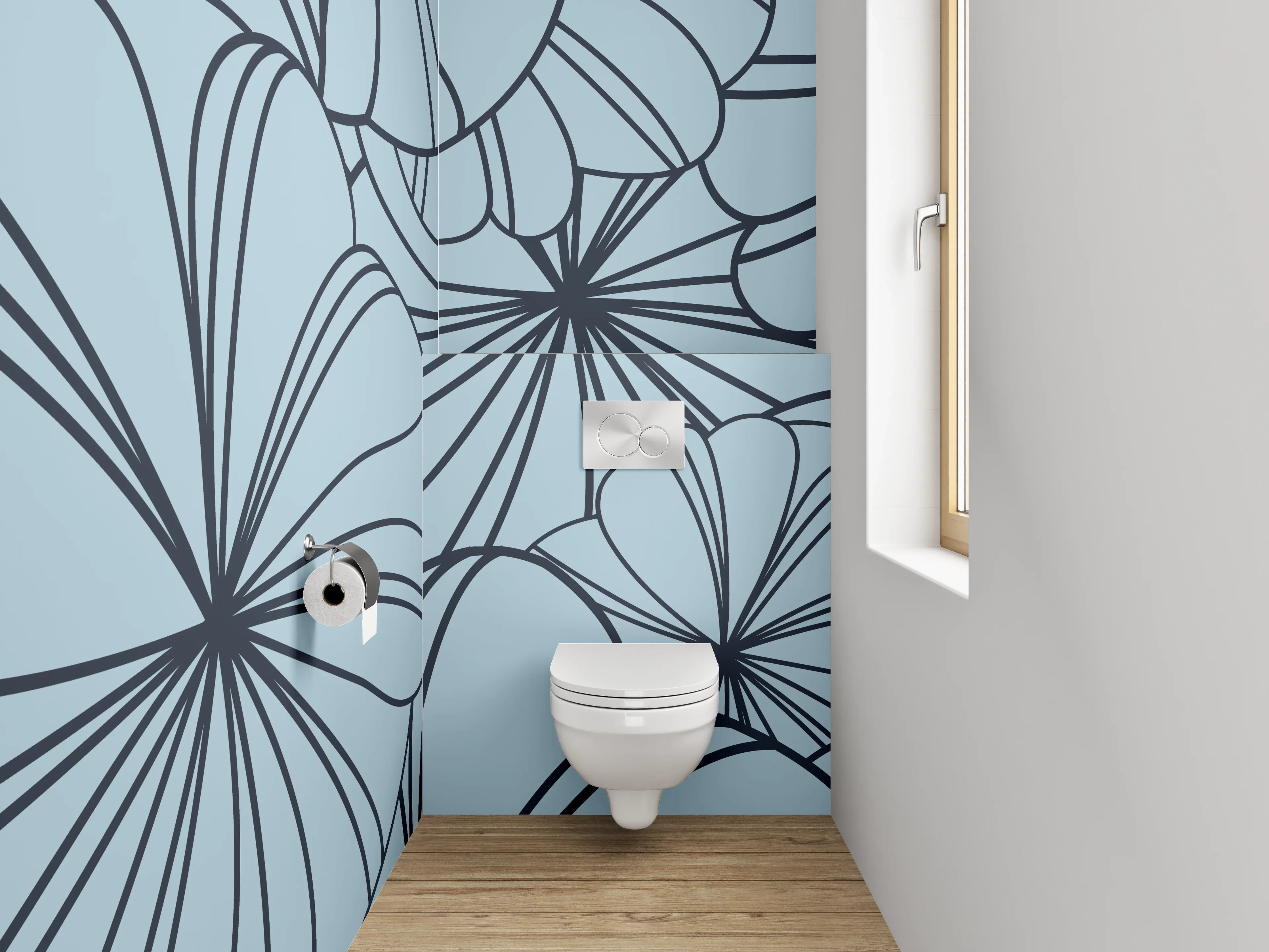 WC-Rückwand - Blaues florales Lineart-Muster