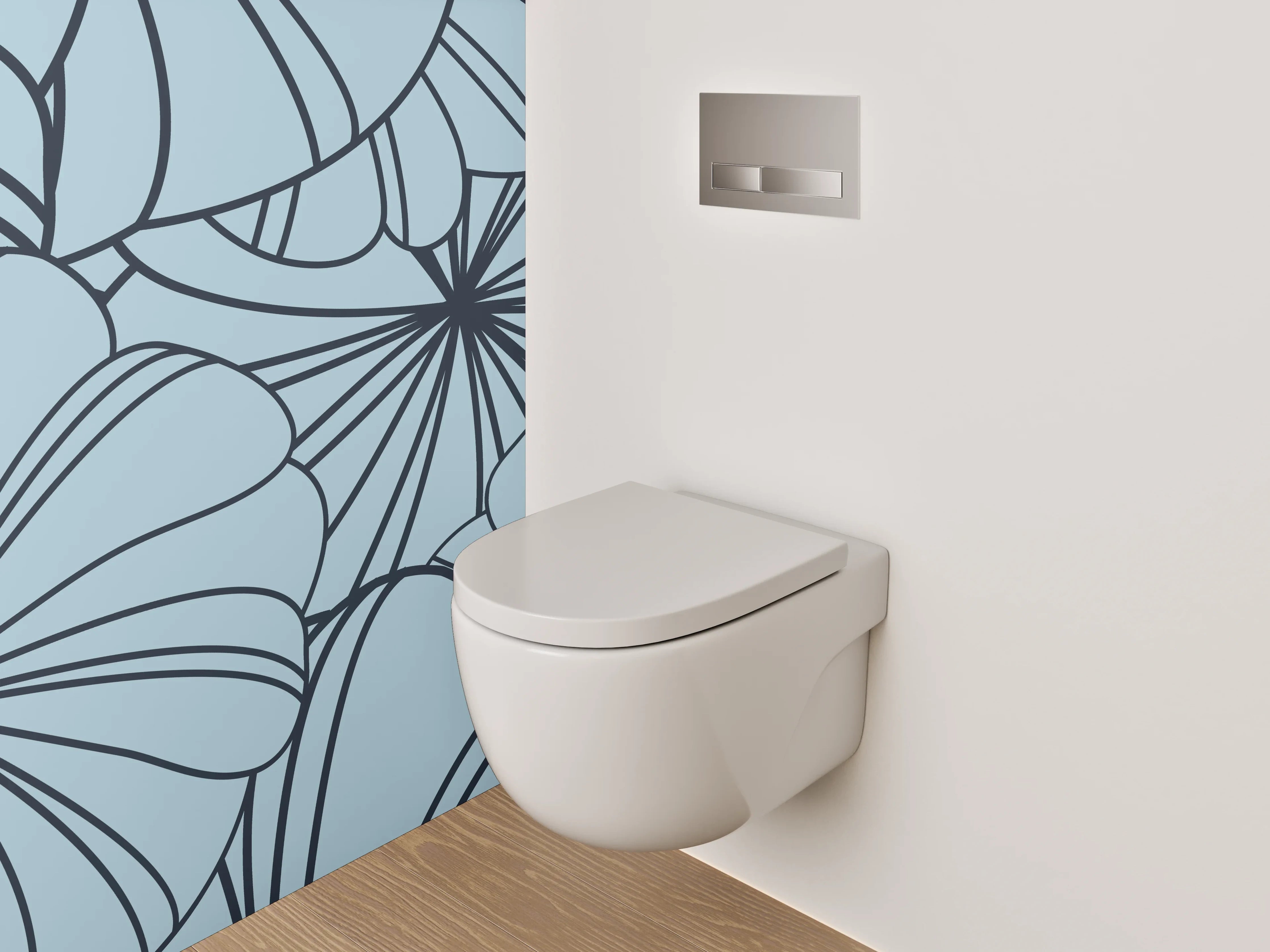 WC-Rückwand - Blaues florales Lineart-Muster