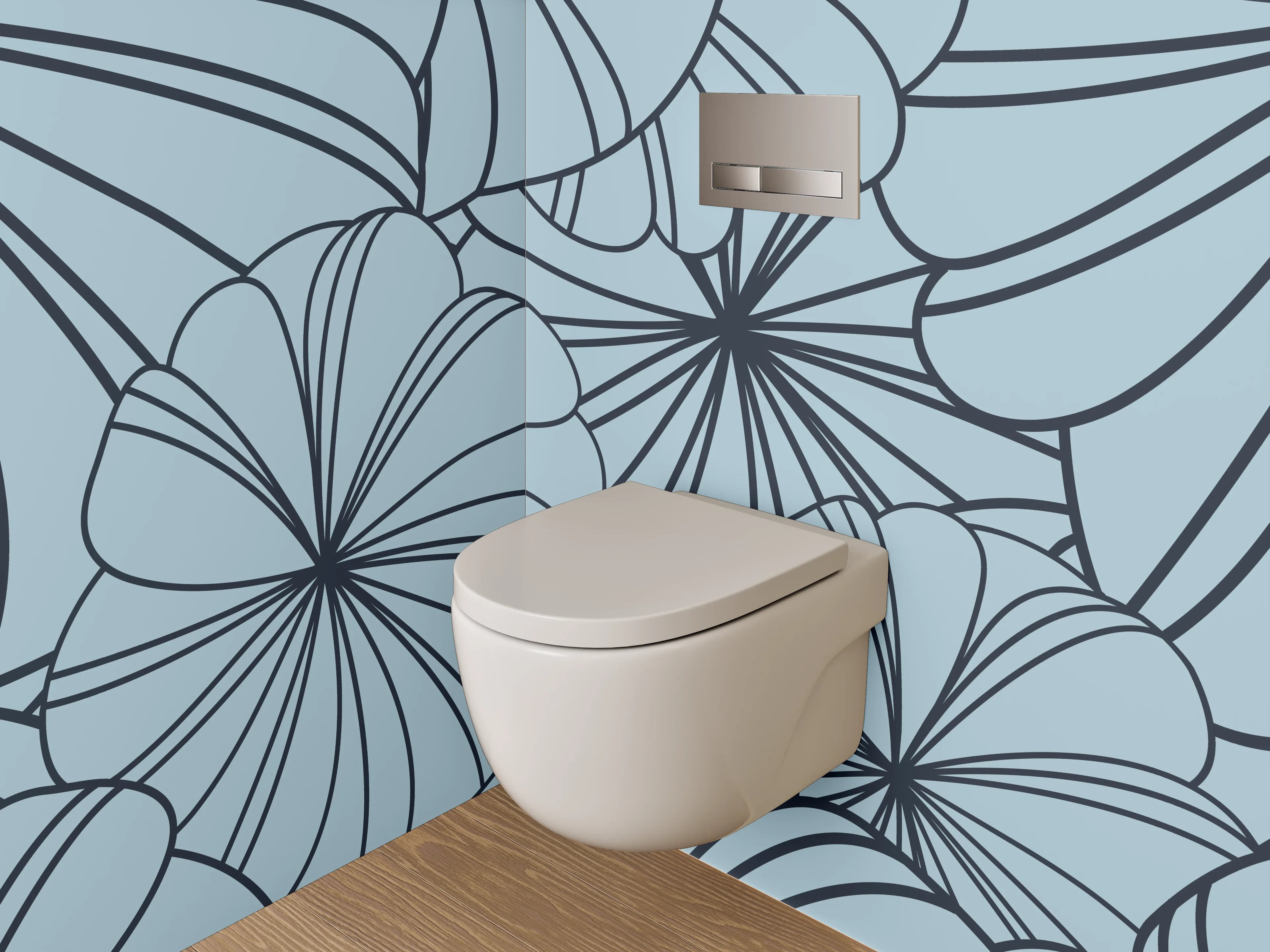 WC-Rückwand - Blaues florales Lineart-Muster