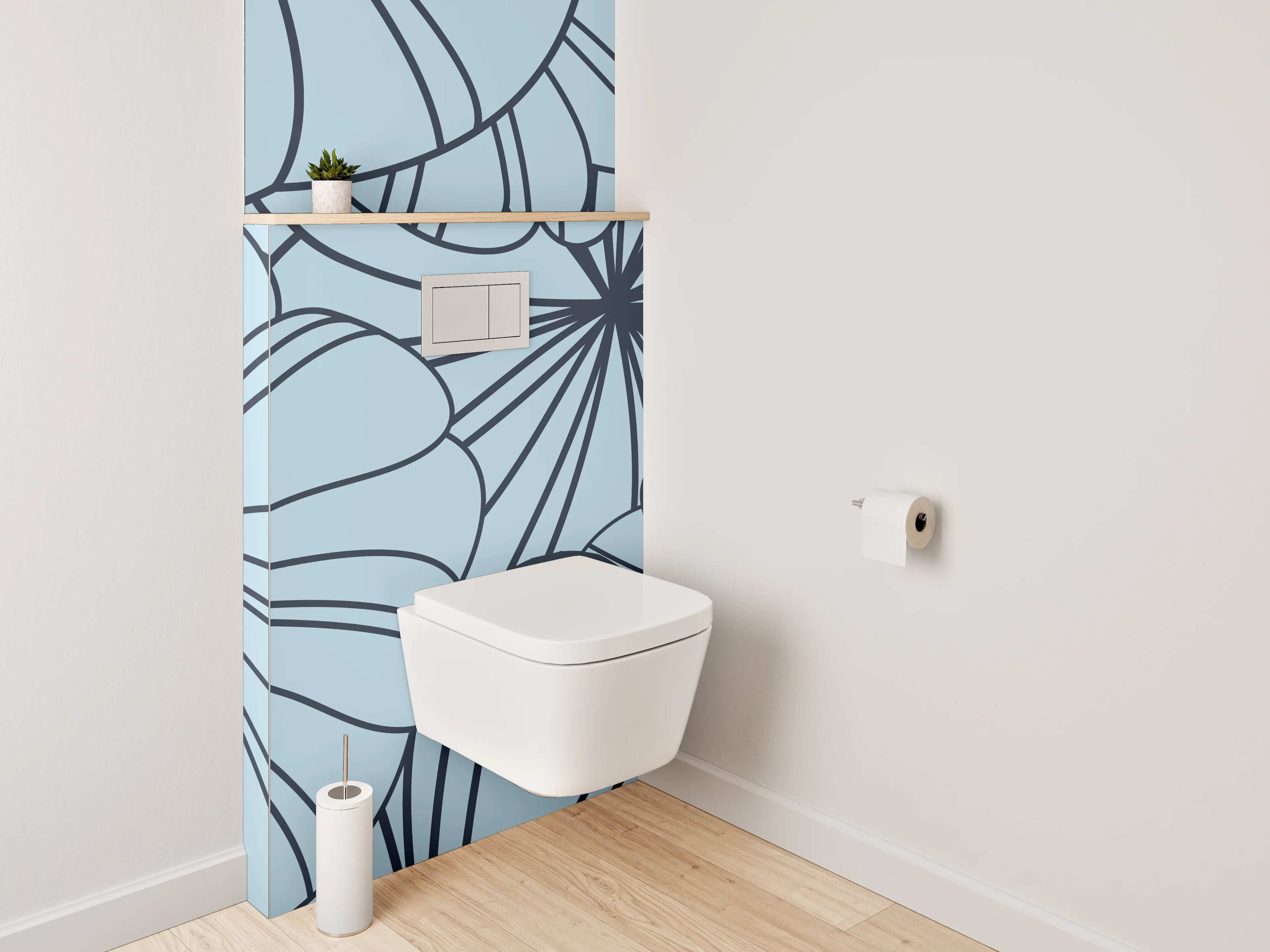 WC-Rückwand - Blaues florales Lineart-Muster