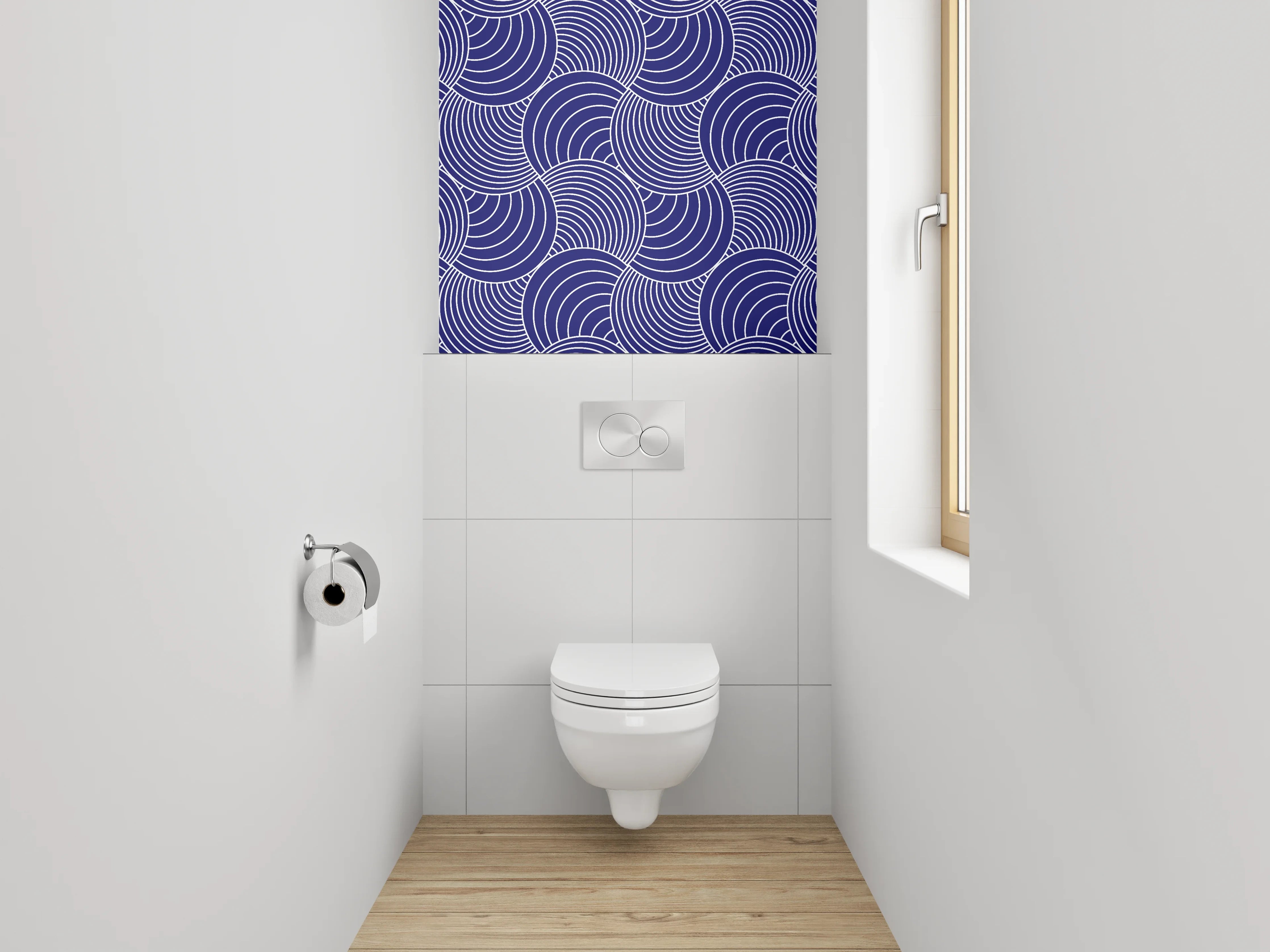 WC-Rückwand - Blaugraue Wellenkunst mit weißen Akzenten