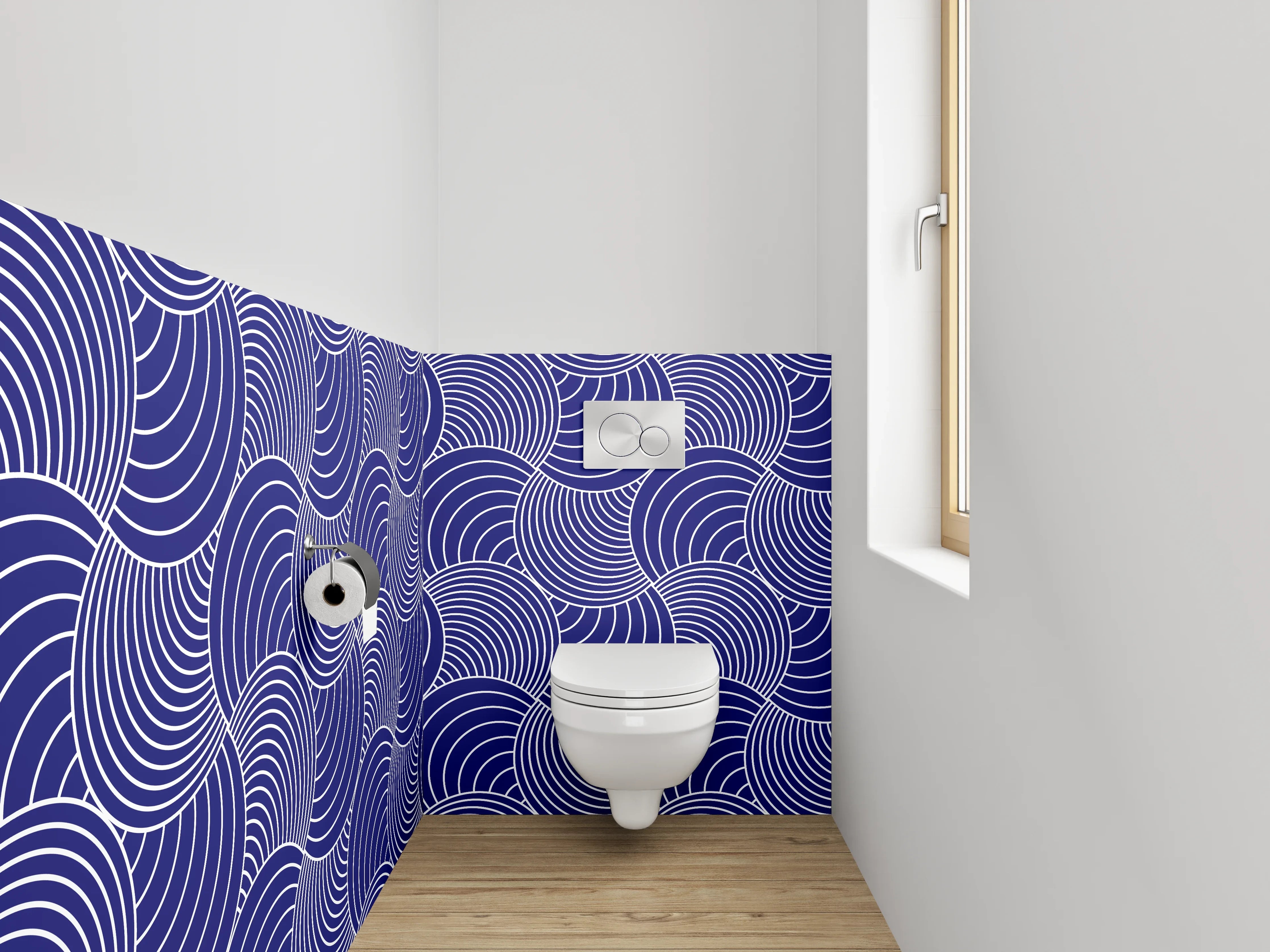 WC-Rückwand - Blaugraue Wellenkunst mit weißen Akzenten