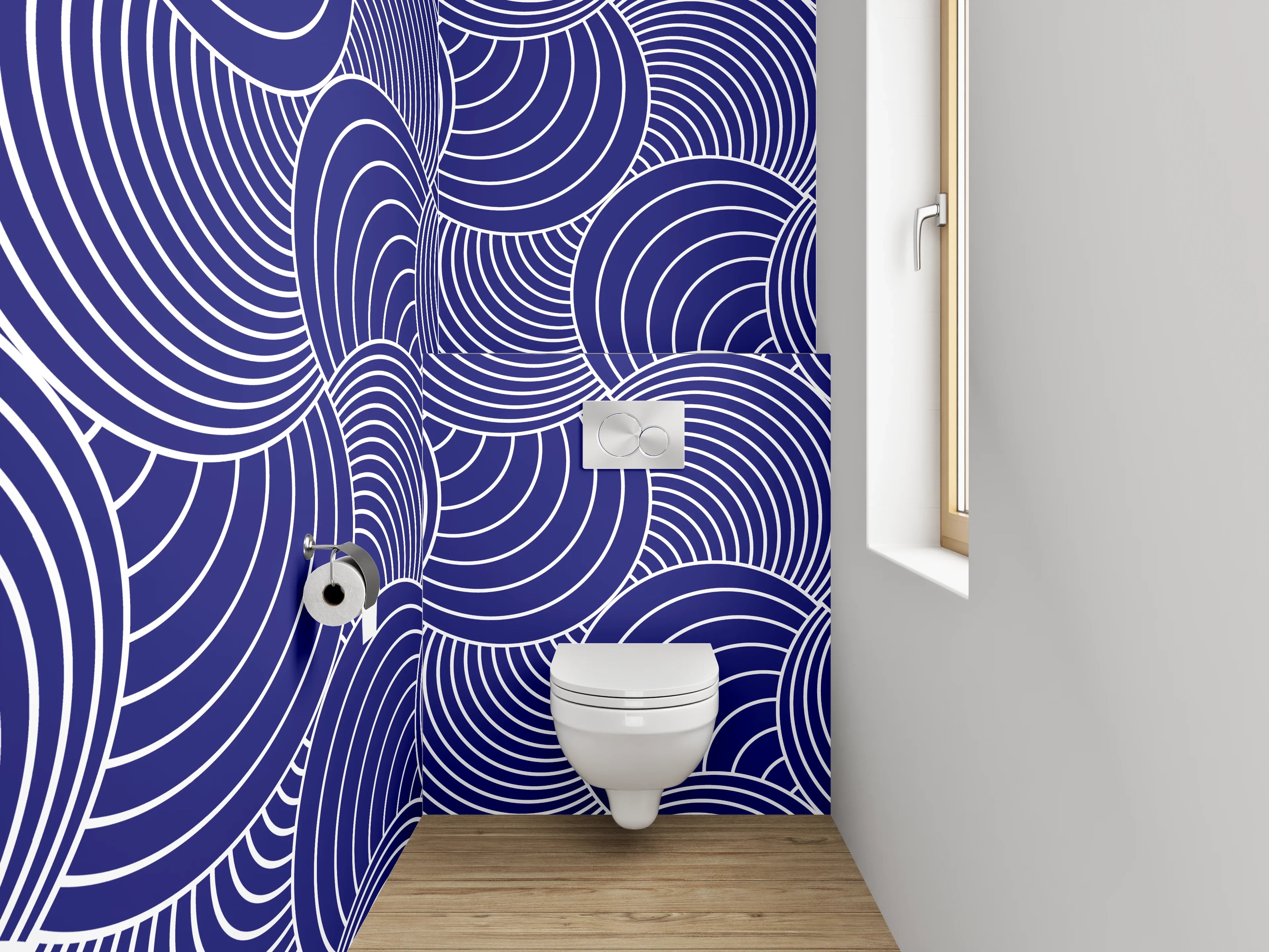 WC-Rückwand - Blaugraue Wellenkunst mit weißen Akzenten