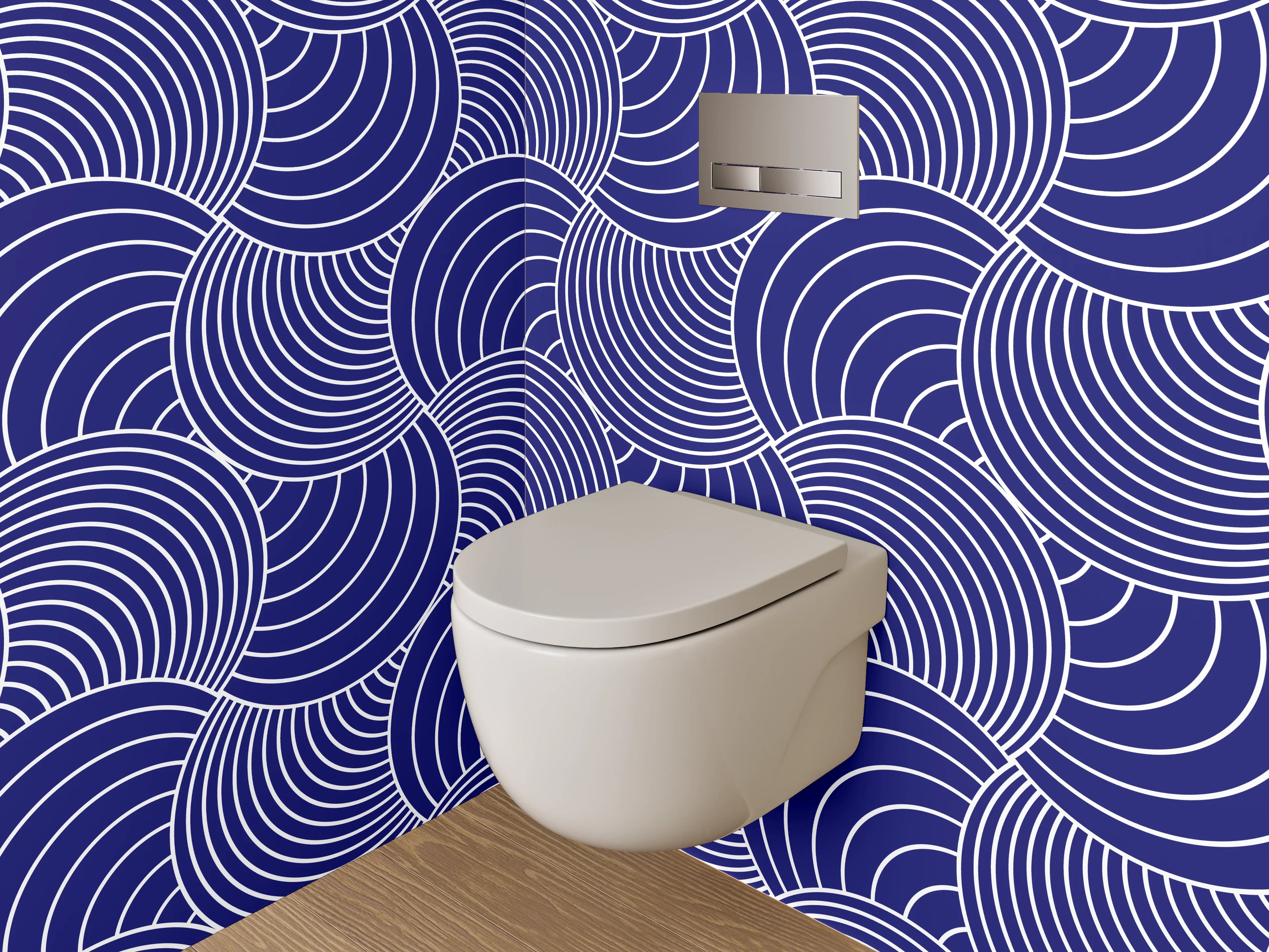 WC-Rückwand - Blaugraue Wellenkunst mit weißen Akzenten
