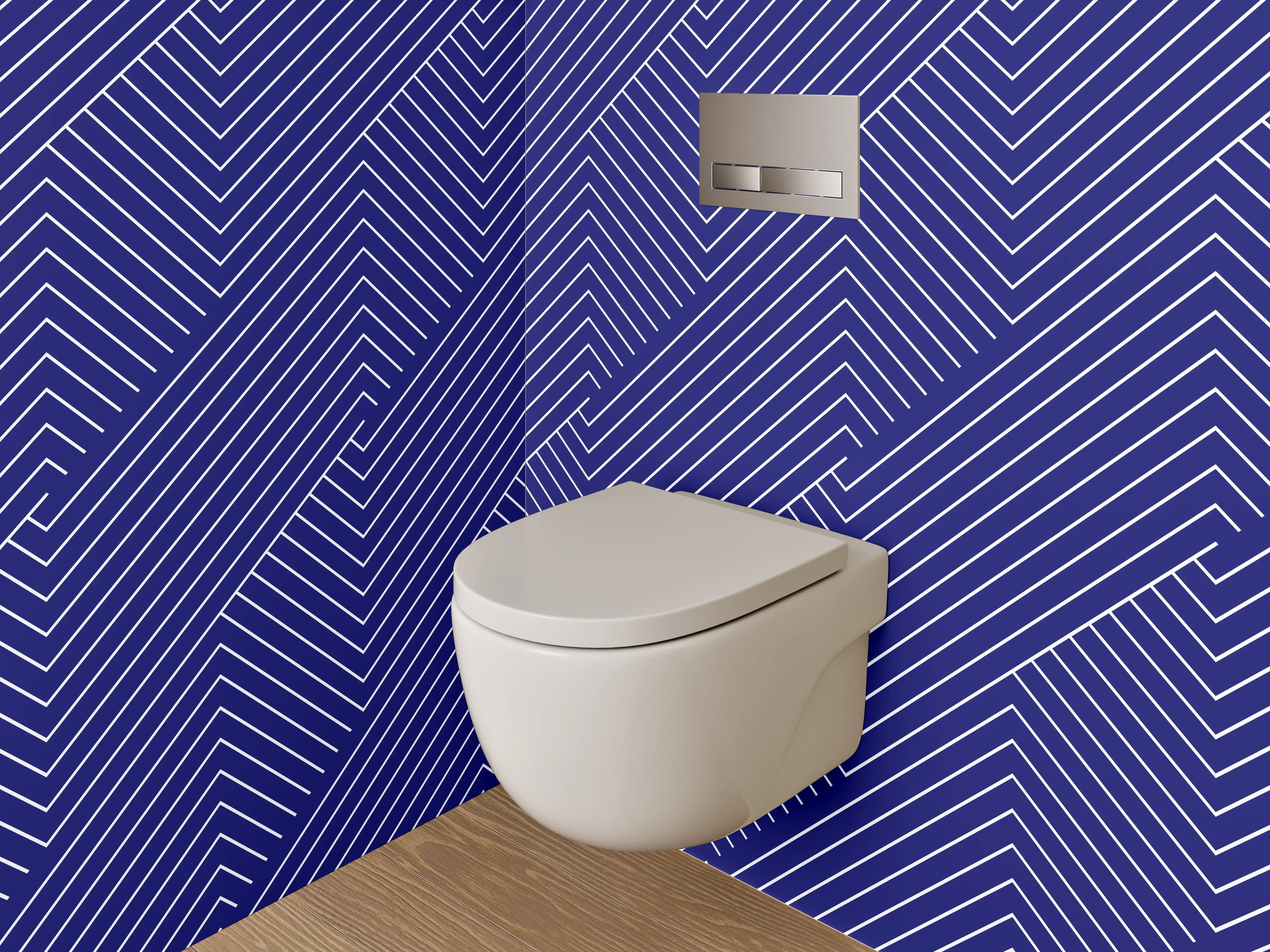 WC-Rückwand - Blaugraues Liniengeflecht auf Weiß