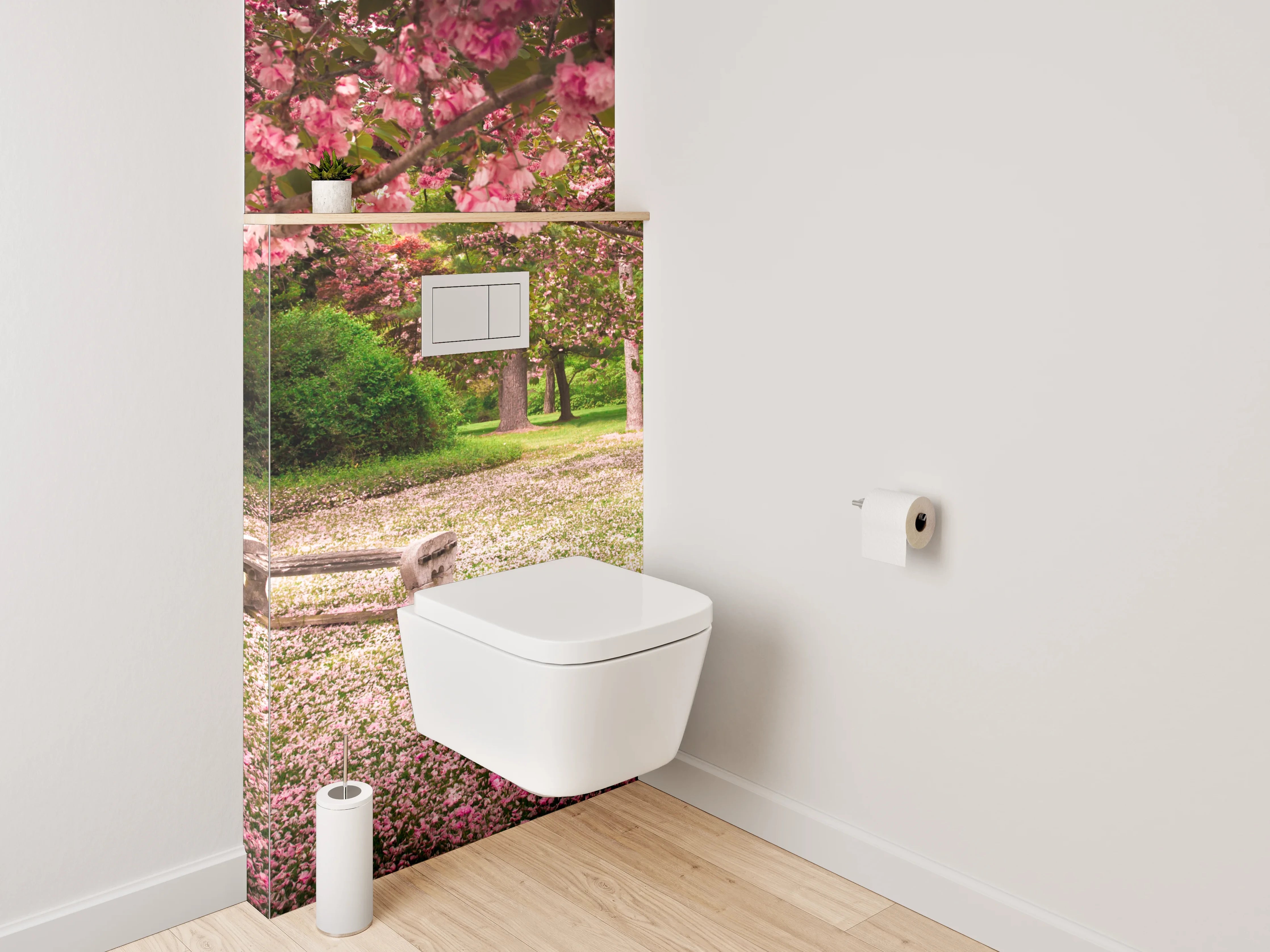 WC-Rückwand - Blühende Kirschbäume im Park