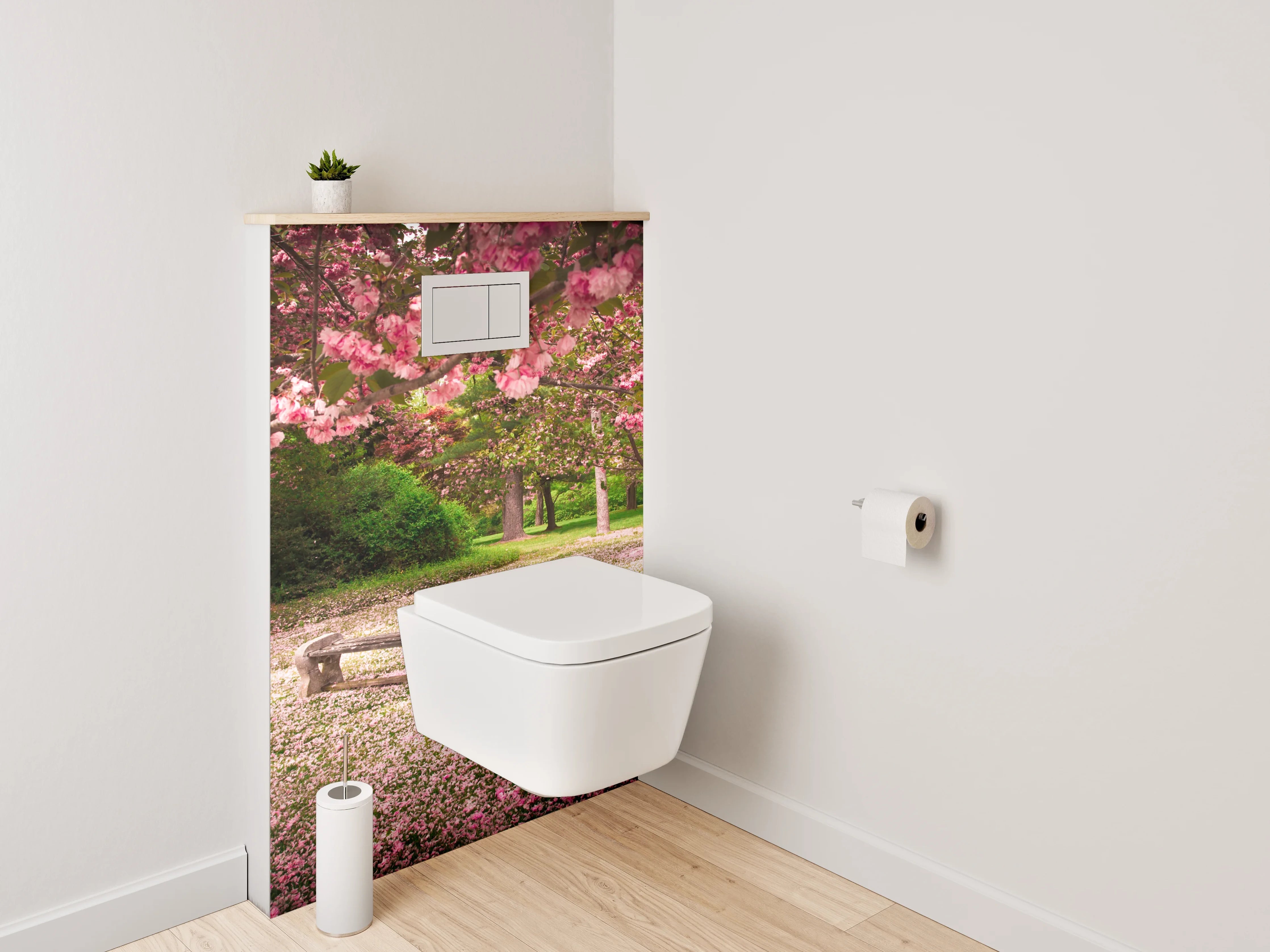 WC-Rückwand - Blühende Kirschbäume im Park