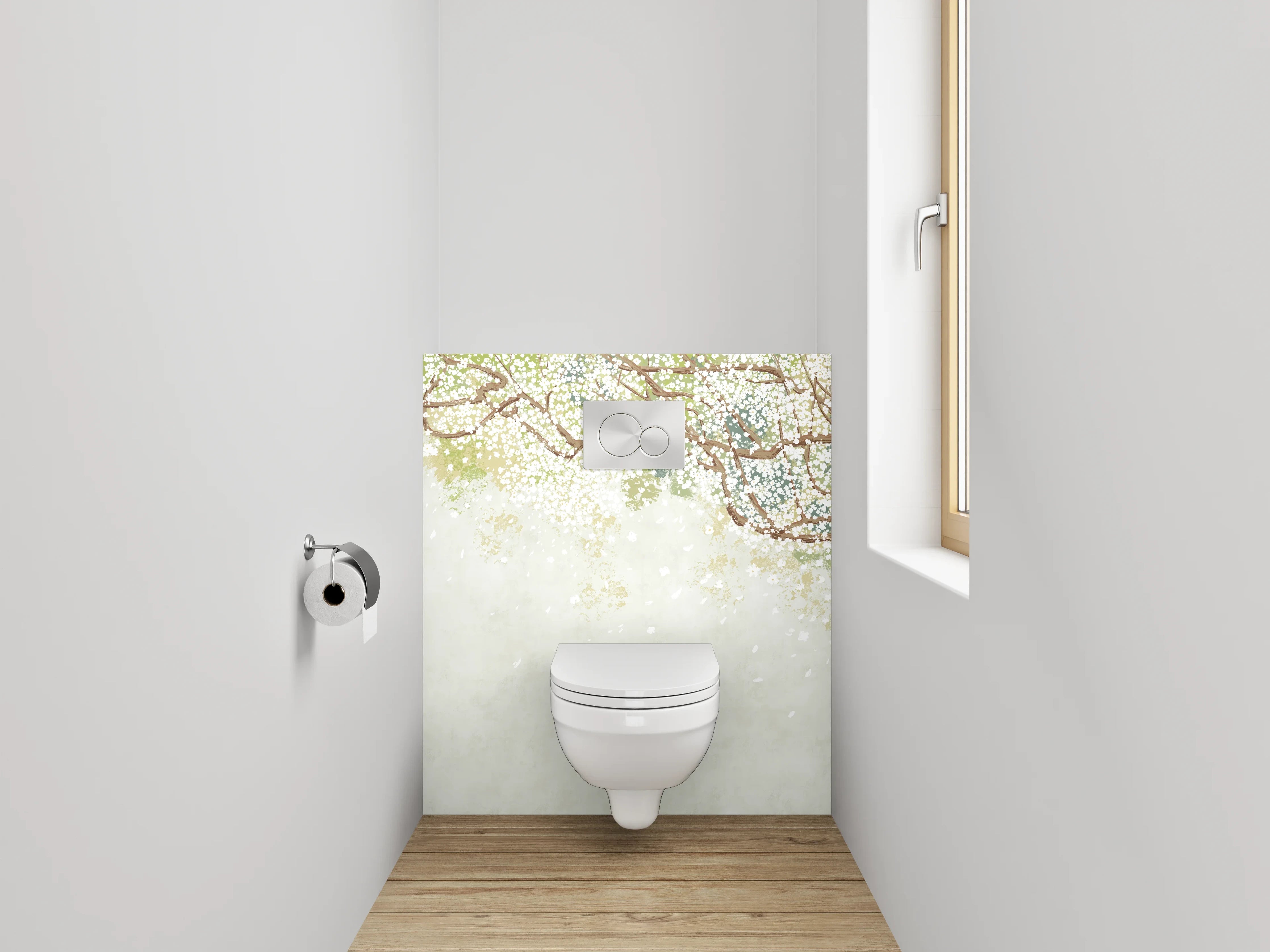 WC-Rückwand - Blühende Kirschzweige im Aquarellstil