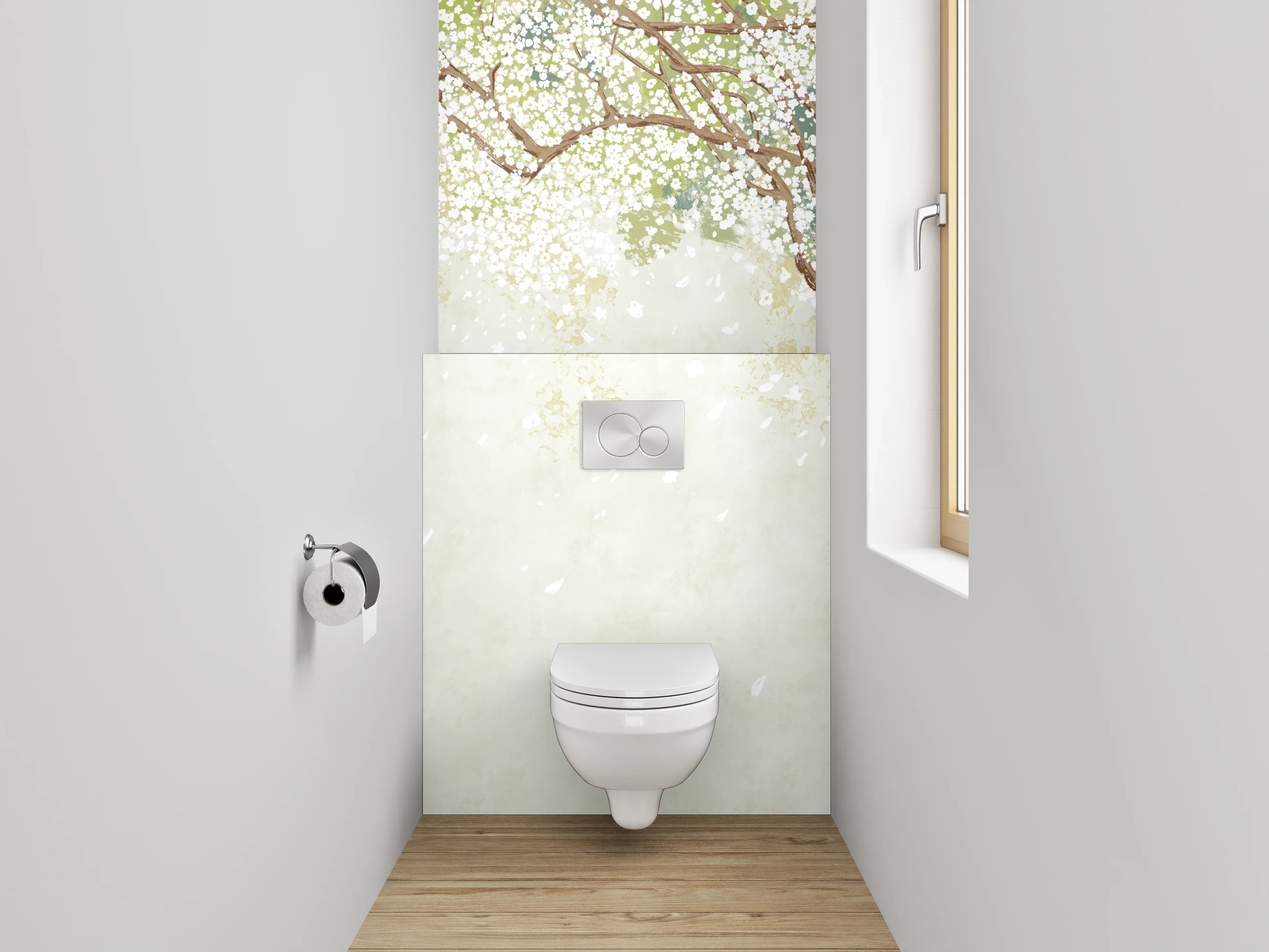 WC-Rückwand - Blühende Kirschzweige im Aquarellstil