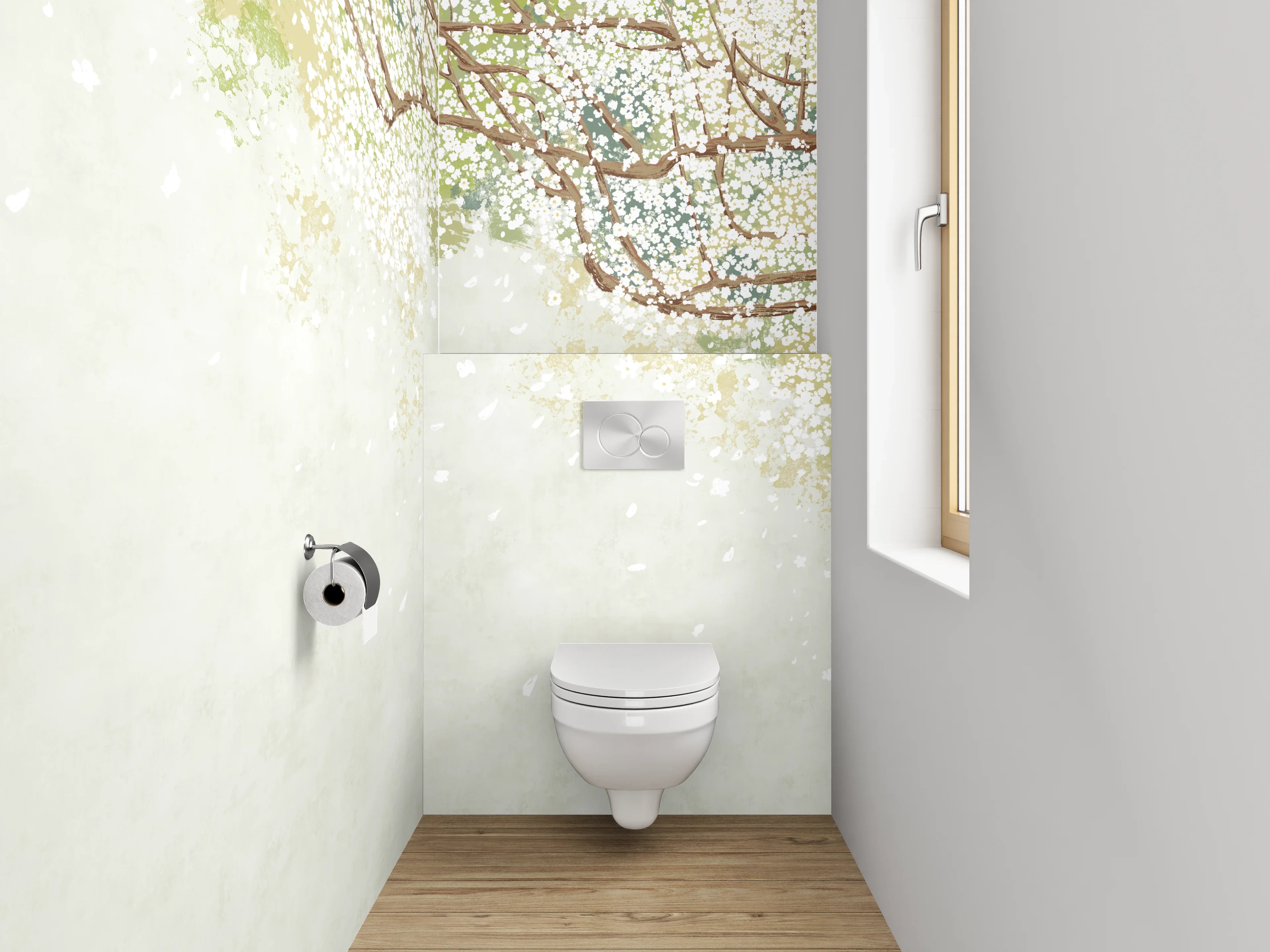 WC-Rückwand - Blühende Kirschzweige im Aquarellstil