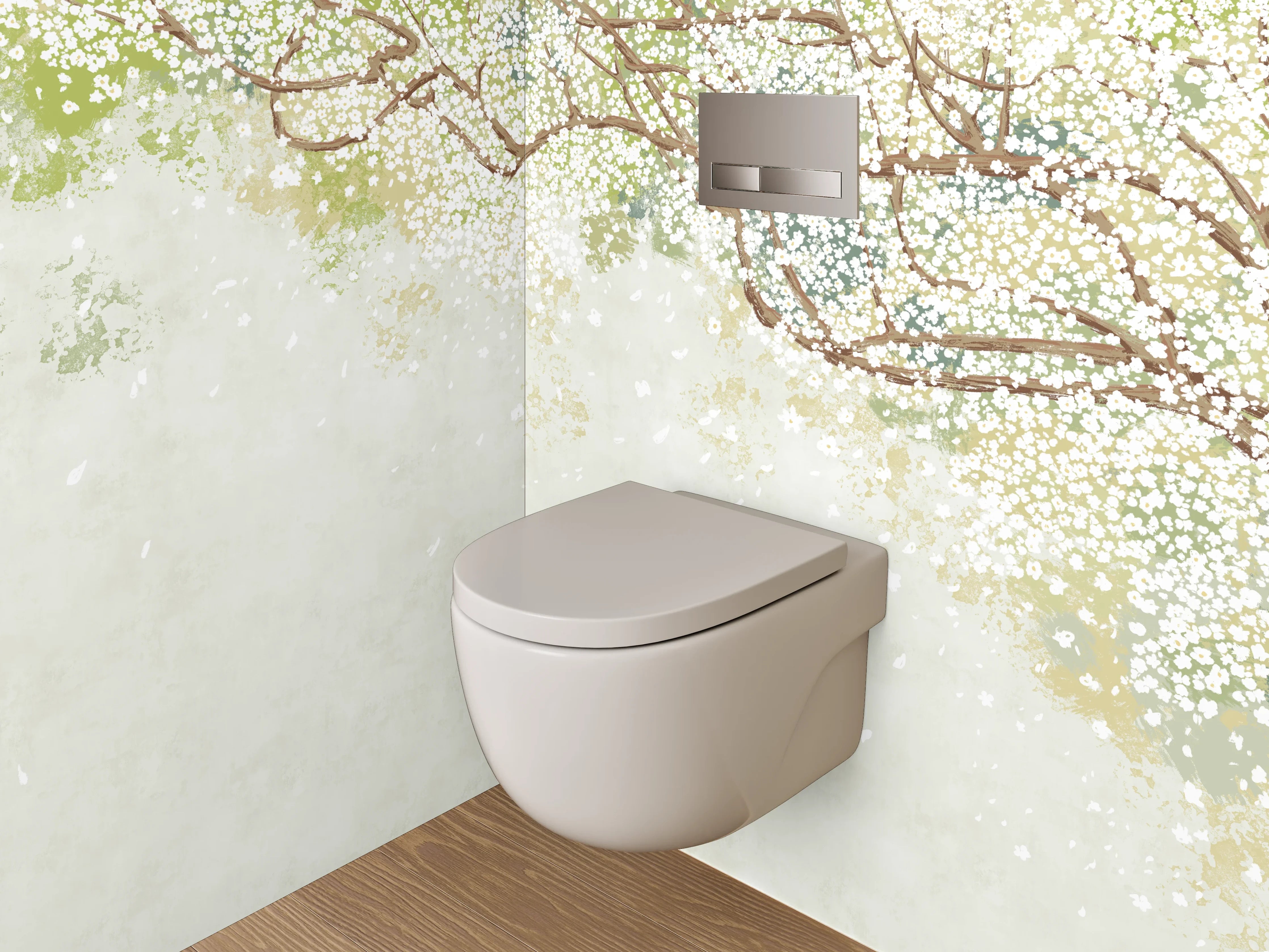 WC-Rückwand - Blühende Kirschzweige im Aquarellstil
