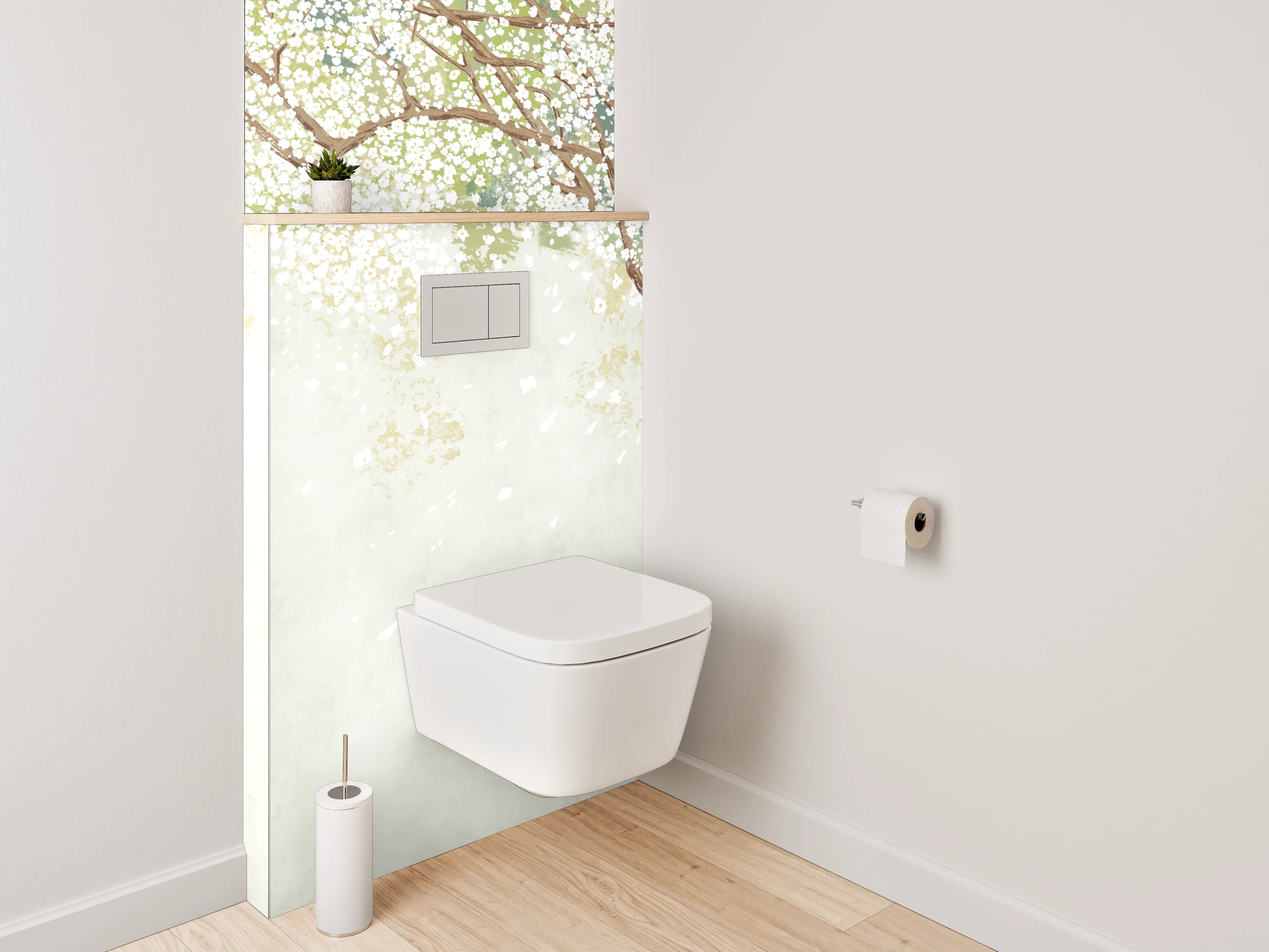 WC-Rückwand - Blühende Kirschzweige im Aquarellstil