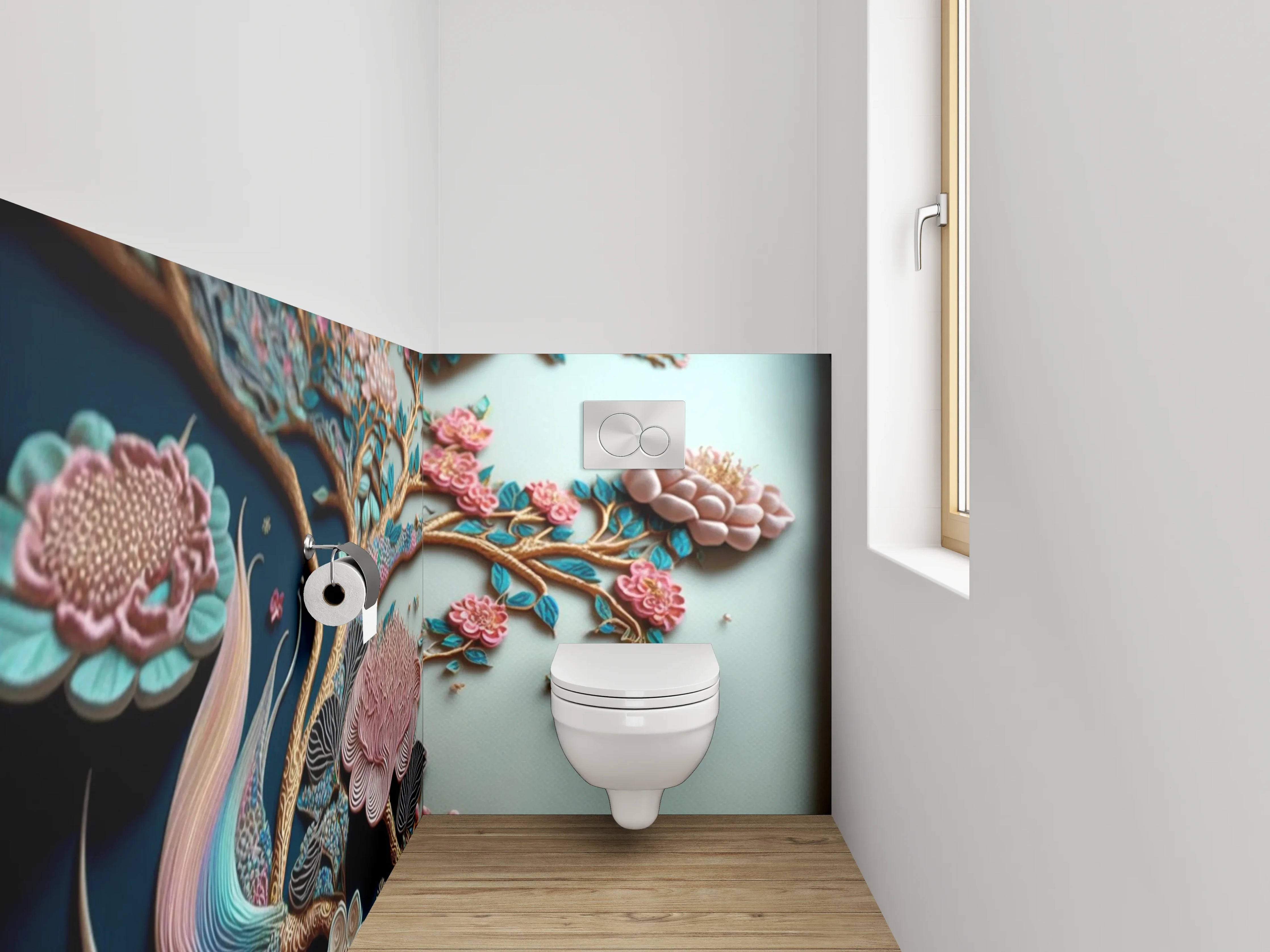 WC-Rückwand - Blühender Baum mit Blüten in Pastellfarben