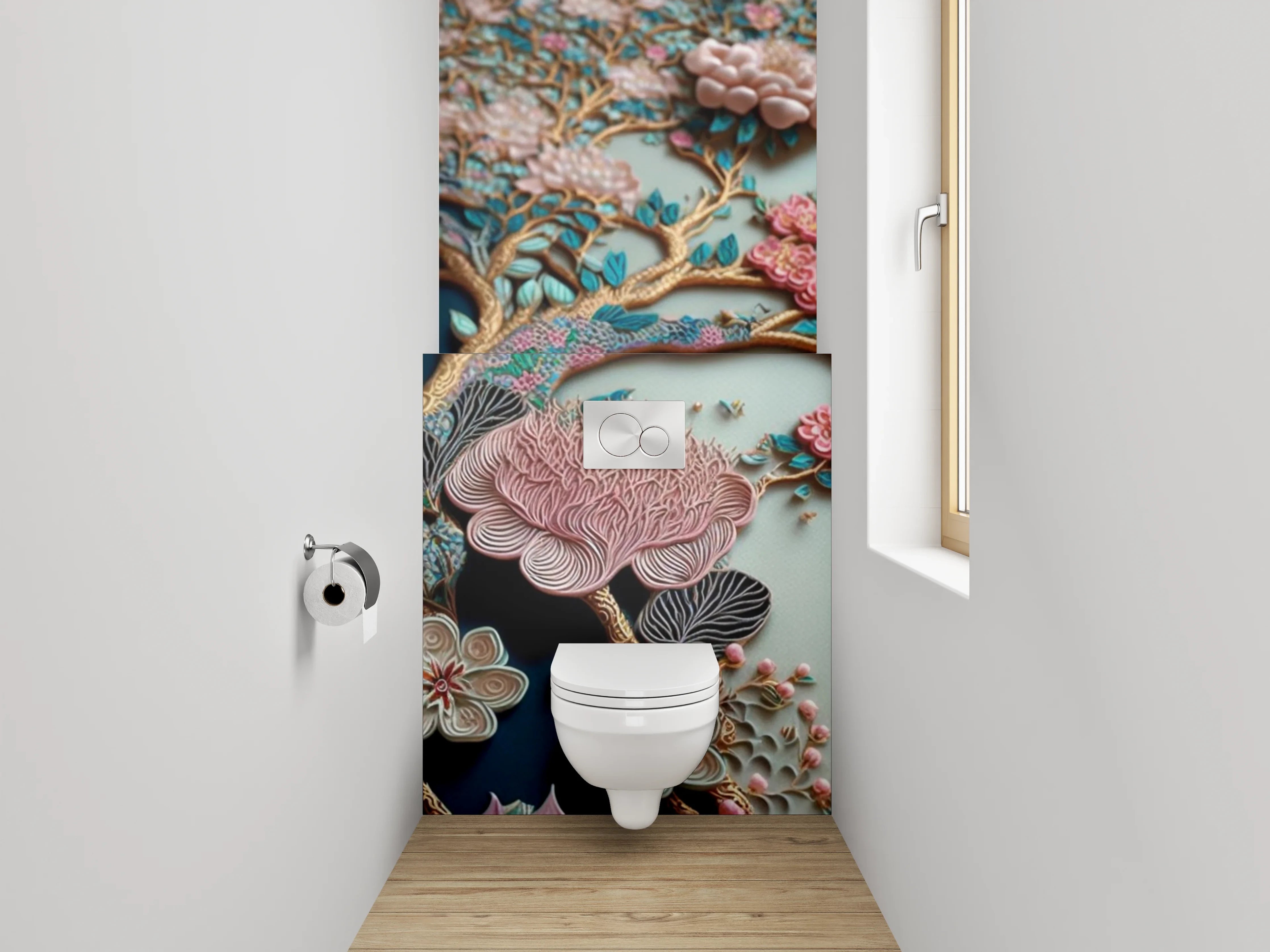 WC-Rückwand - Blühender Baum mit Blüten in Pastellfarben