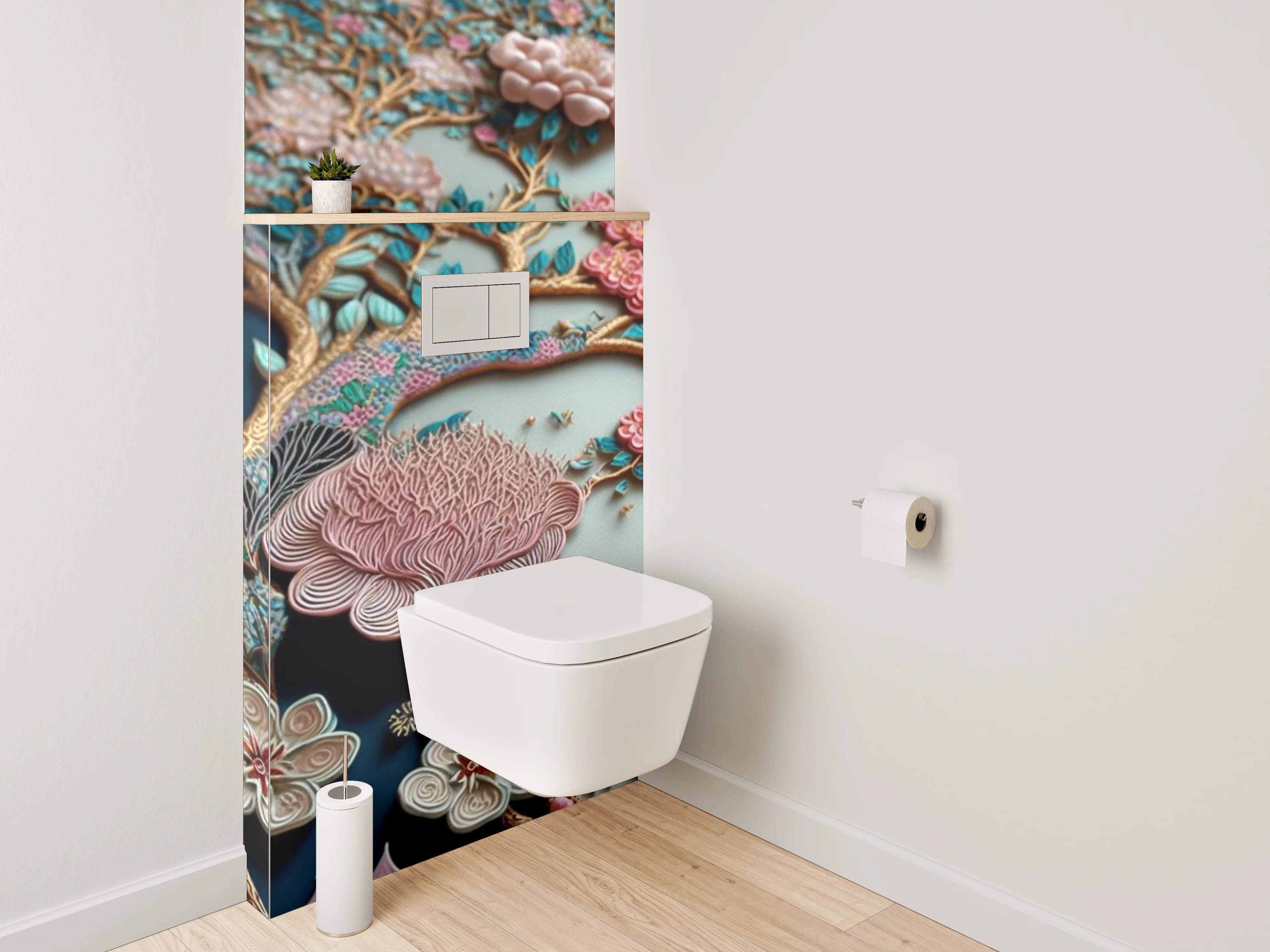 WC-Rückwand - Blühender Baum mit Blüten in Pastellfarben