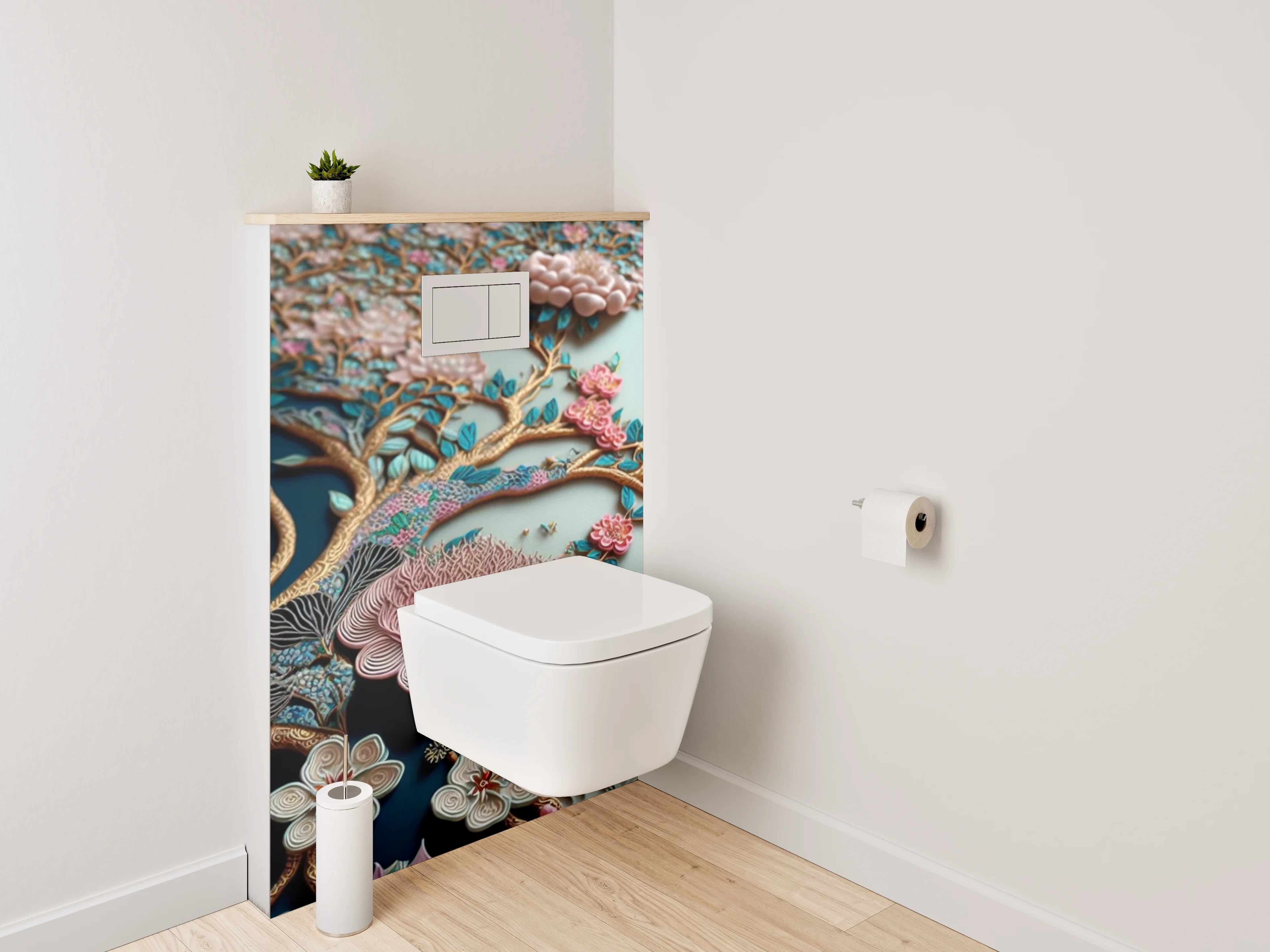 WC-Rückwand - Blühender Baum mit Blüten in Pastellfarben