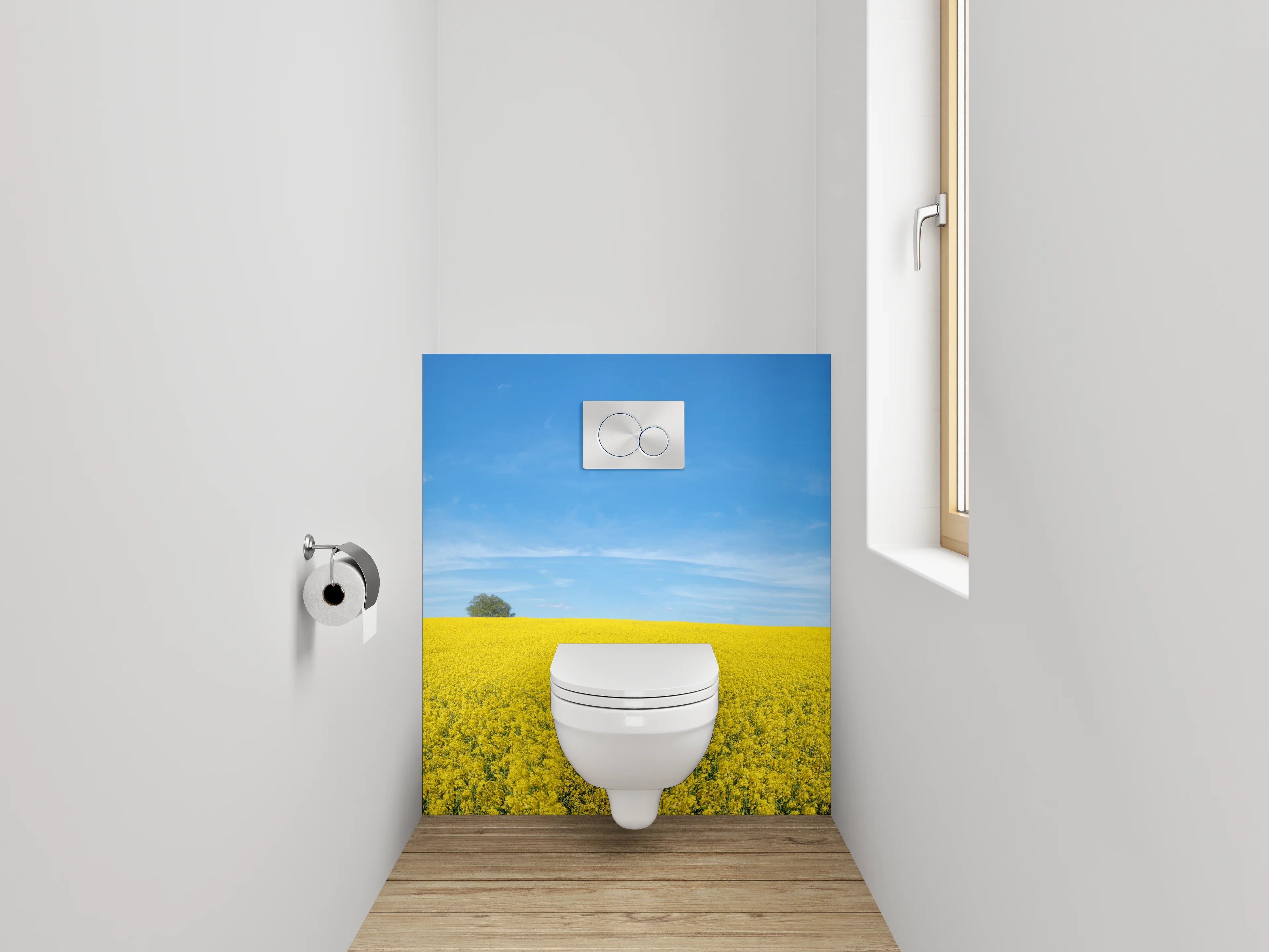 WC-Rückwand - Blühendes Rapsfeld unter blauem Himmel