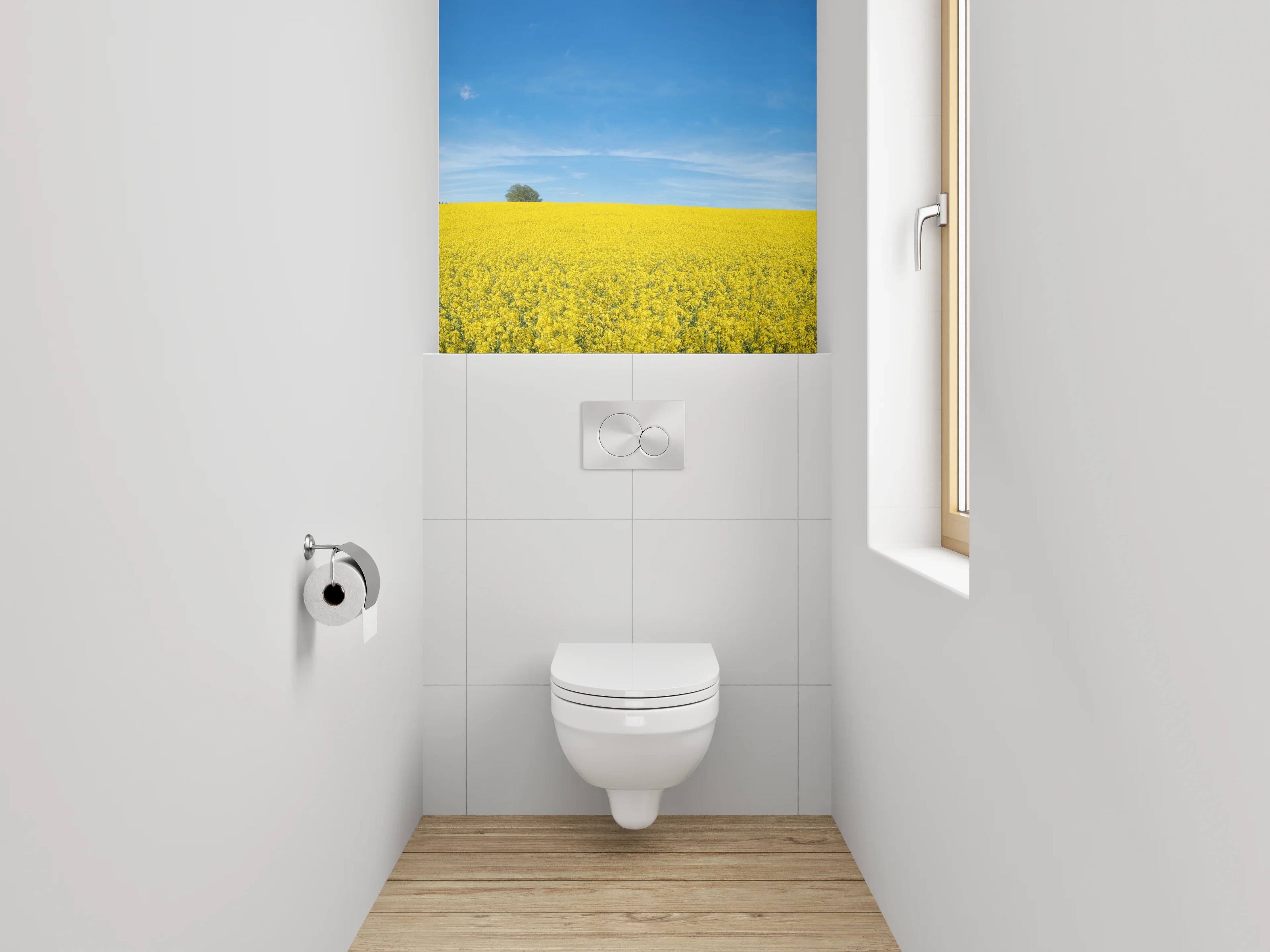 WC-Rückwand - Blühendes Rapsfeld unter blauem Himmel