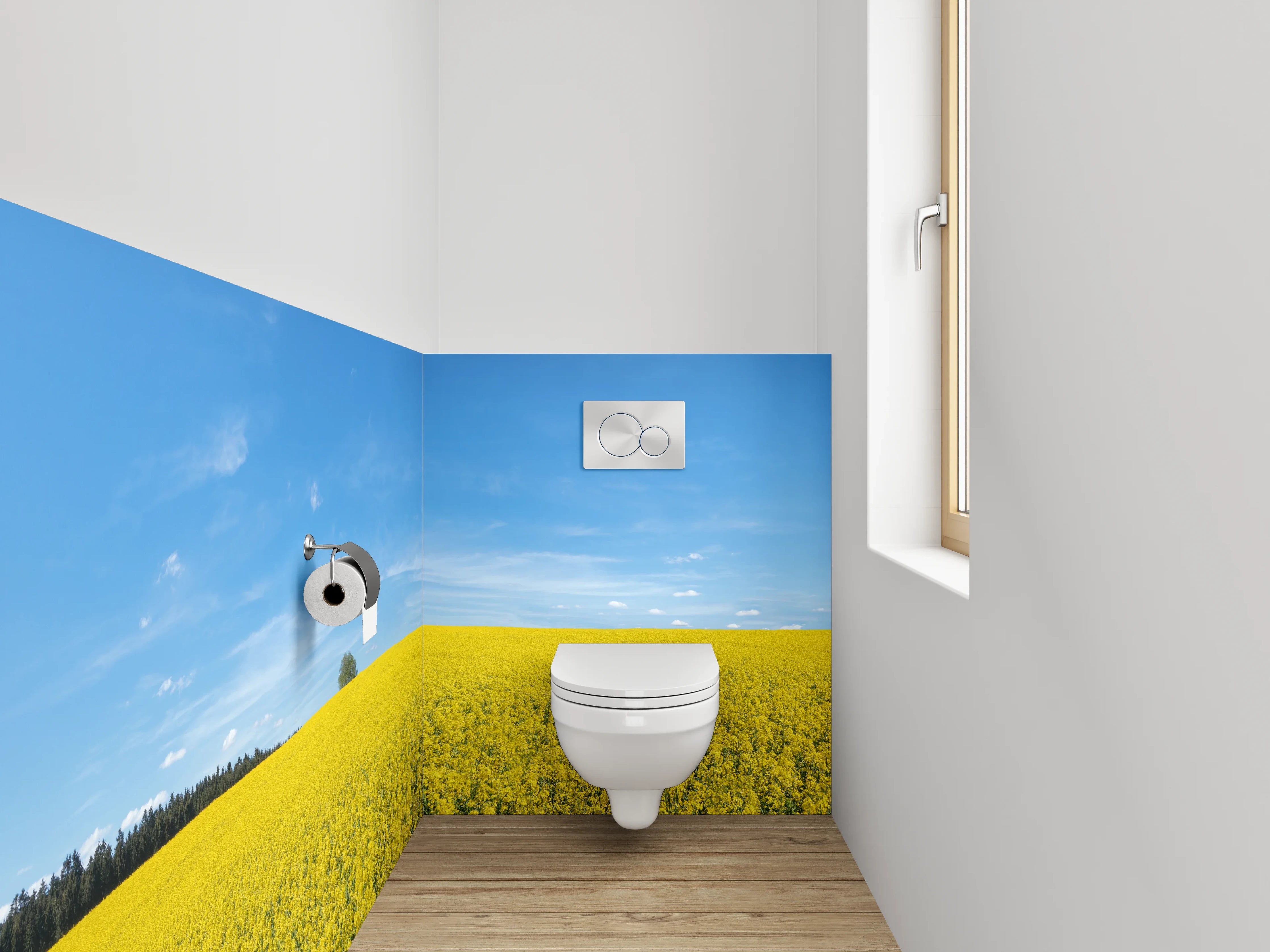 WC-Rückwand - Blühendes Rapsfeld unter blauem Himmel