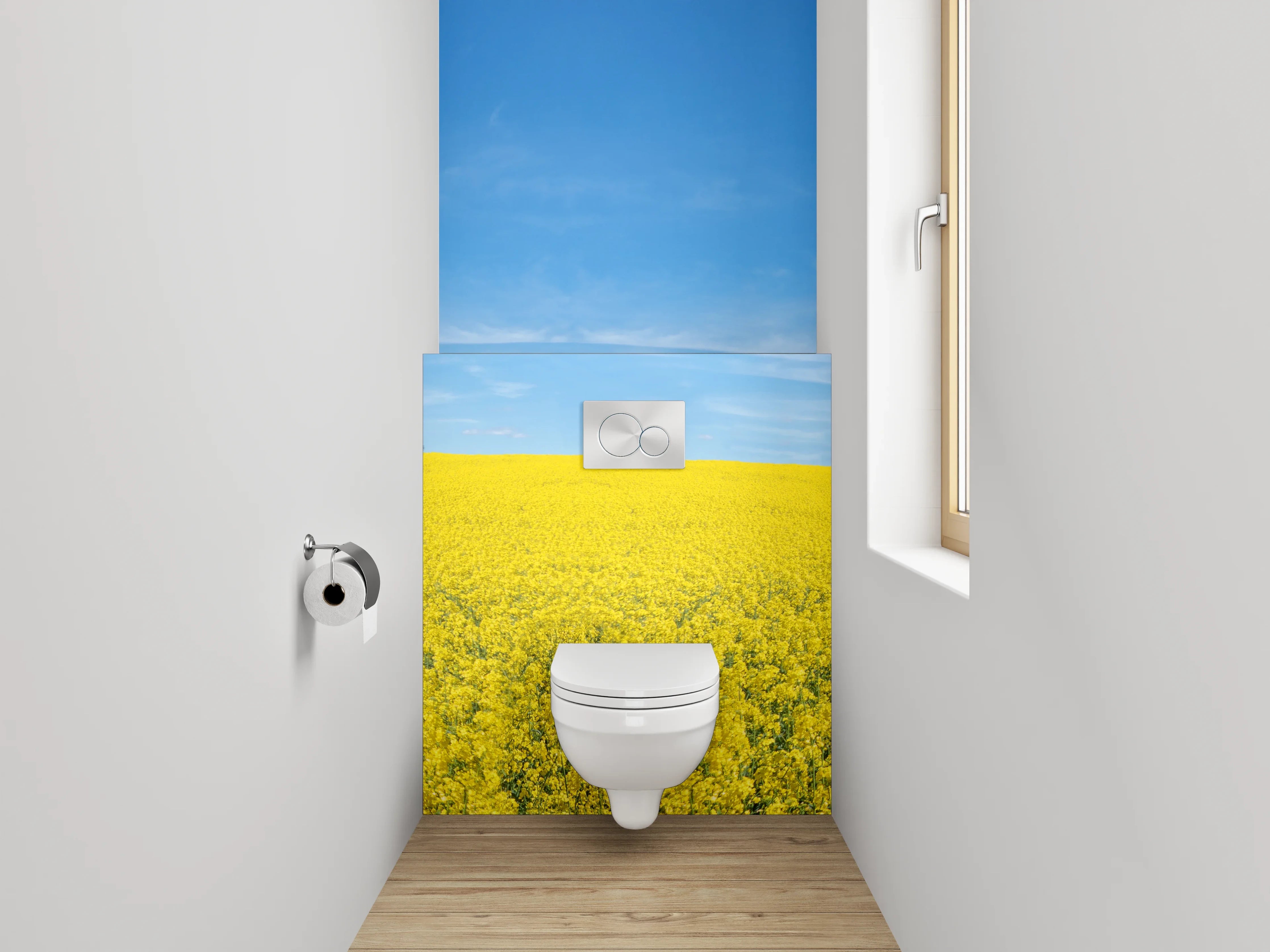 WC-Rückwand - Blühendes Rapsfeld unter blauem Himmel