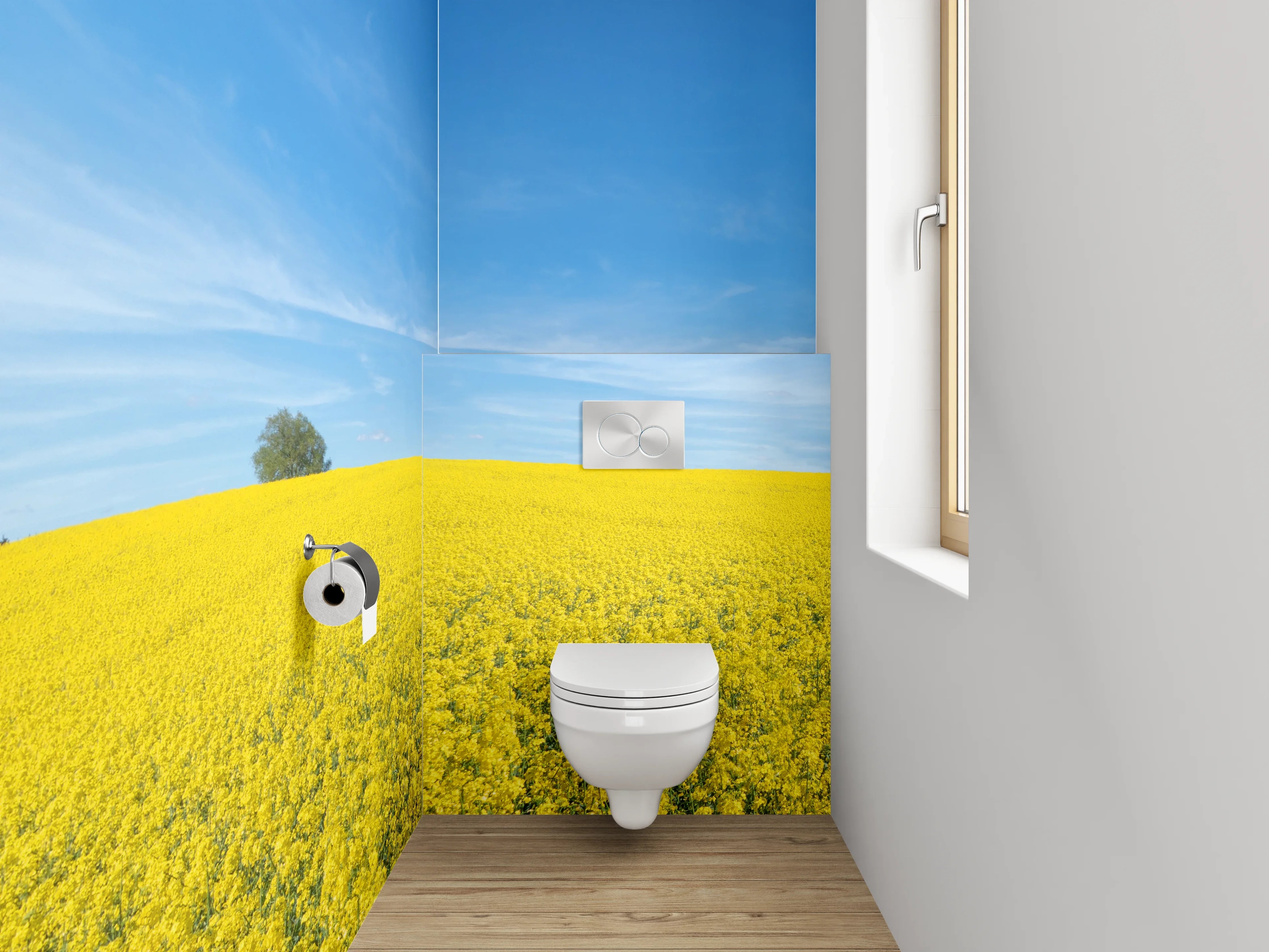 WC-Rückwand - Blühendes Rapsfeld unter blauem Himmel