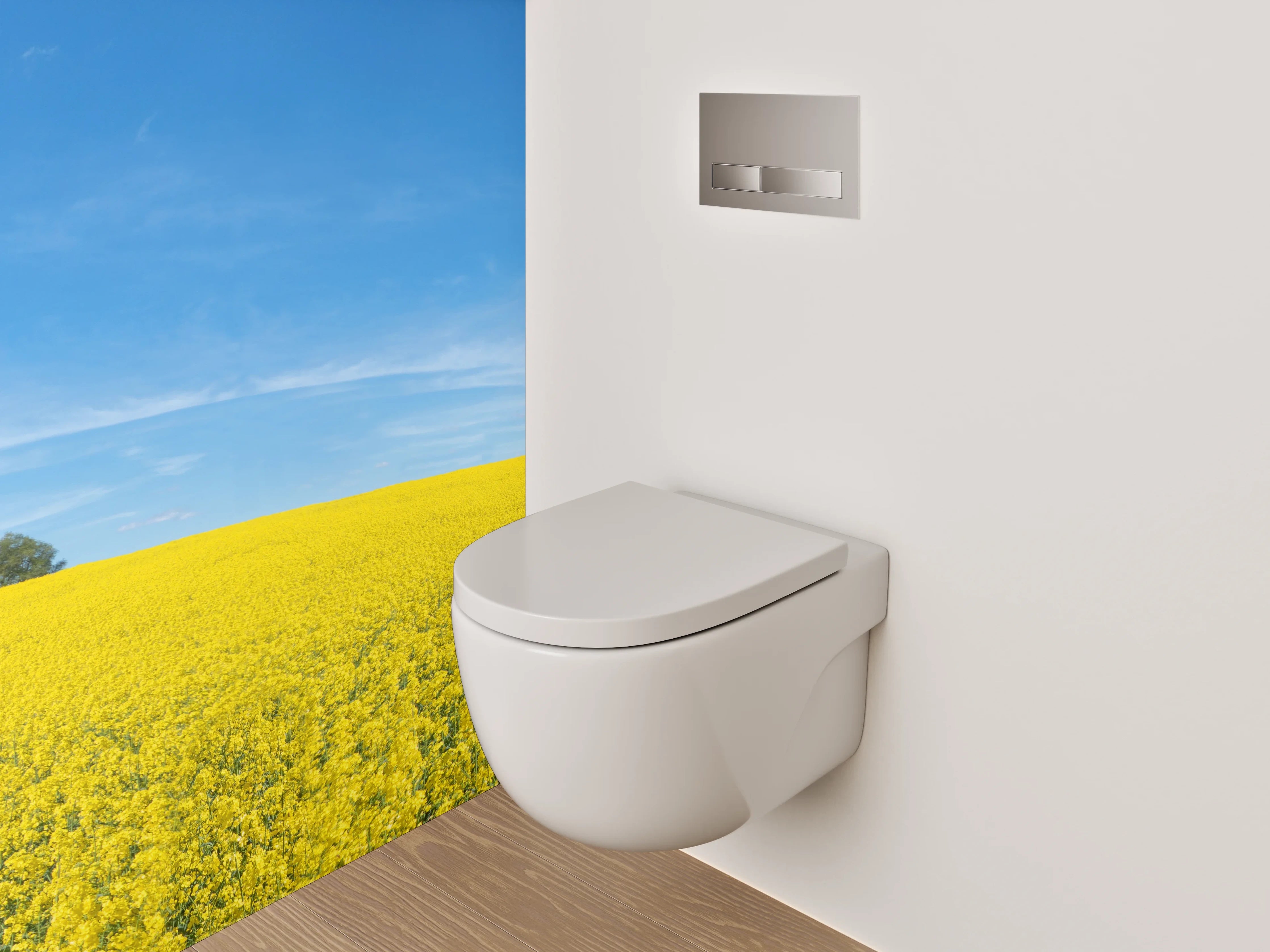 WC-Rückwand - Blühendes Rapsfeld unter blauem Himmel