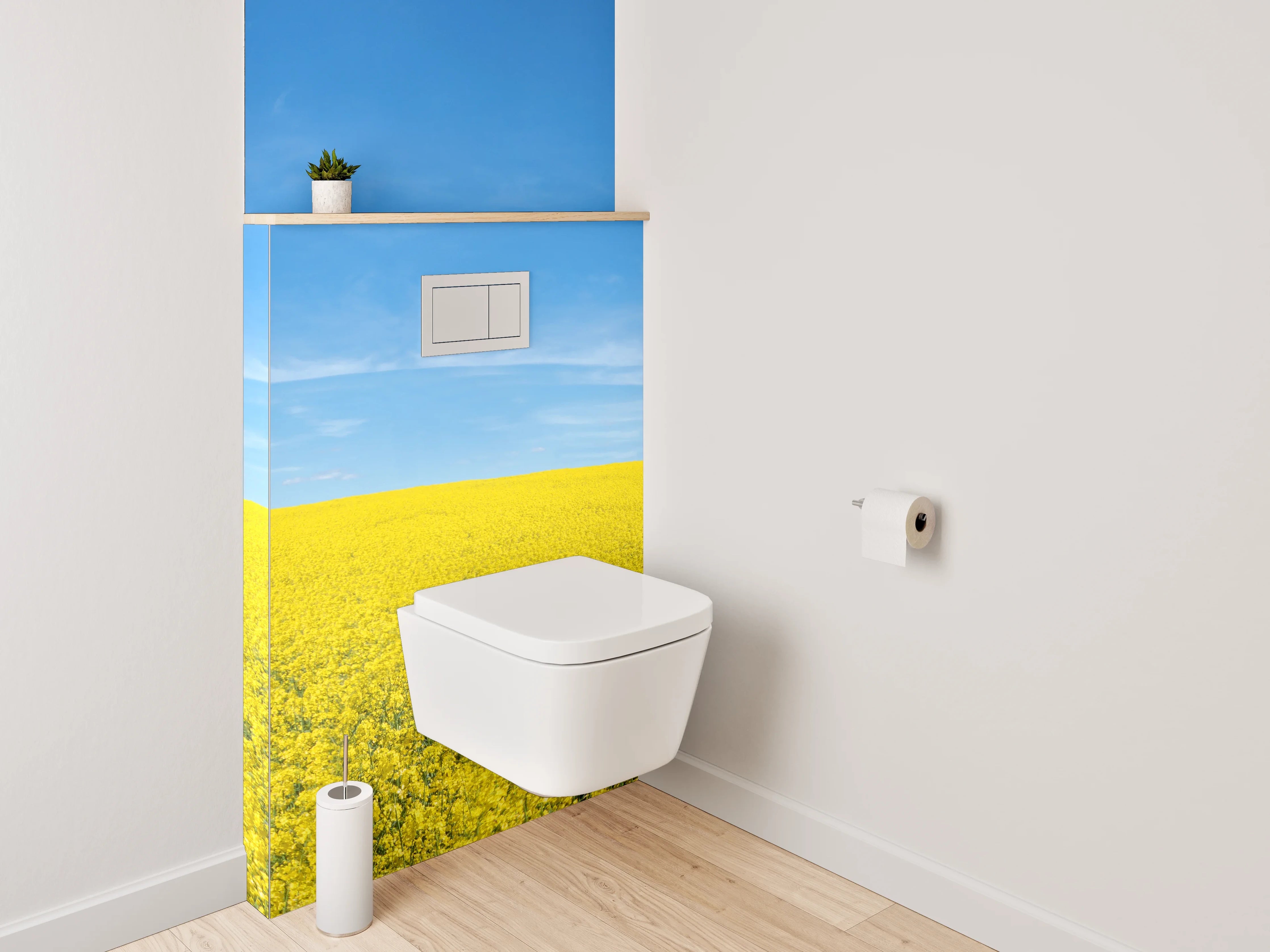 WC-Rückwand - Blühendes Rapsfeld unter blauem Himmel