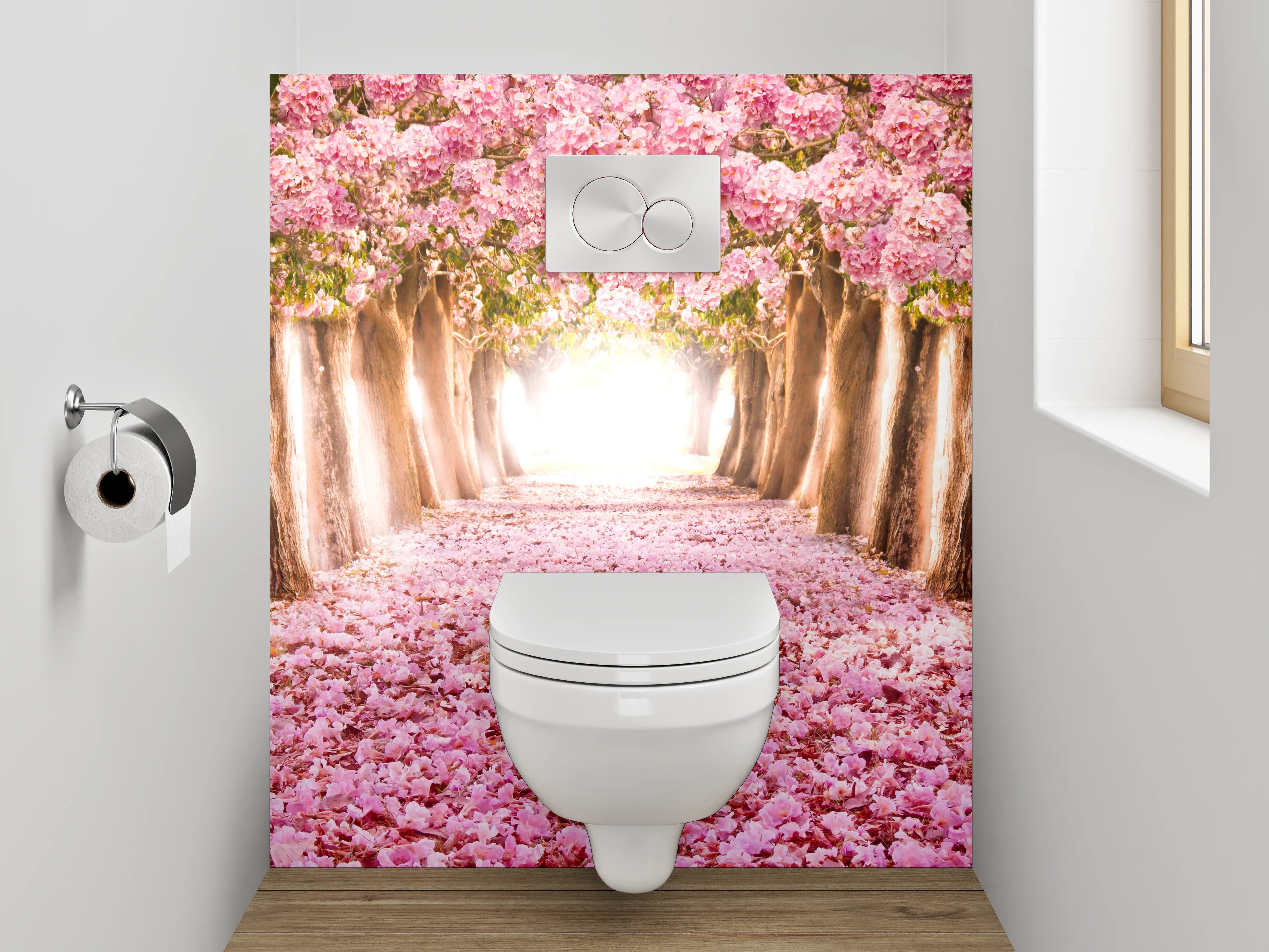 WC-Rückwand - Blütentunnel in Rosa